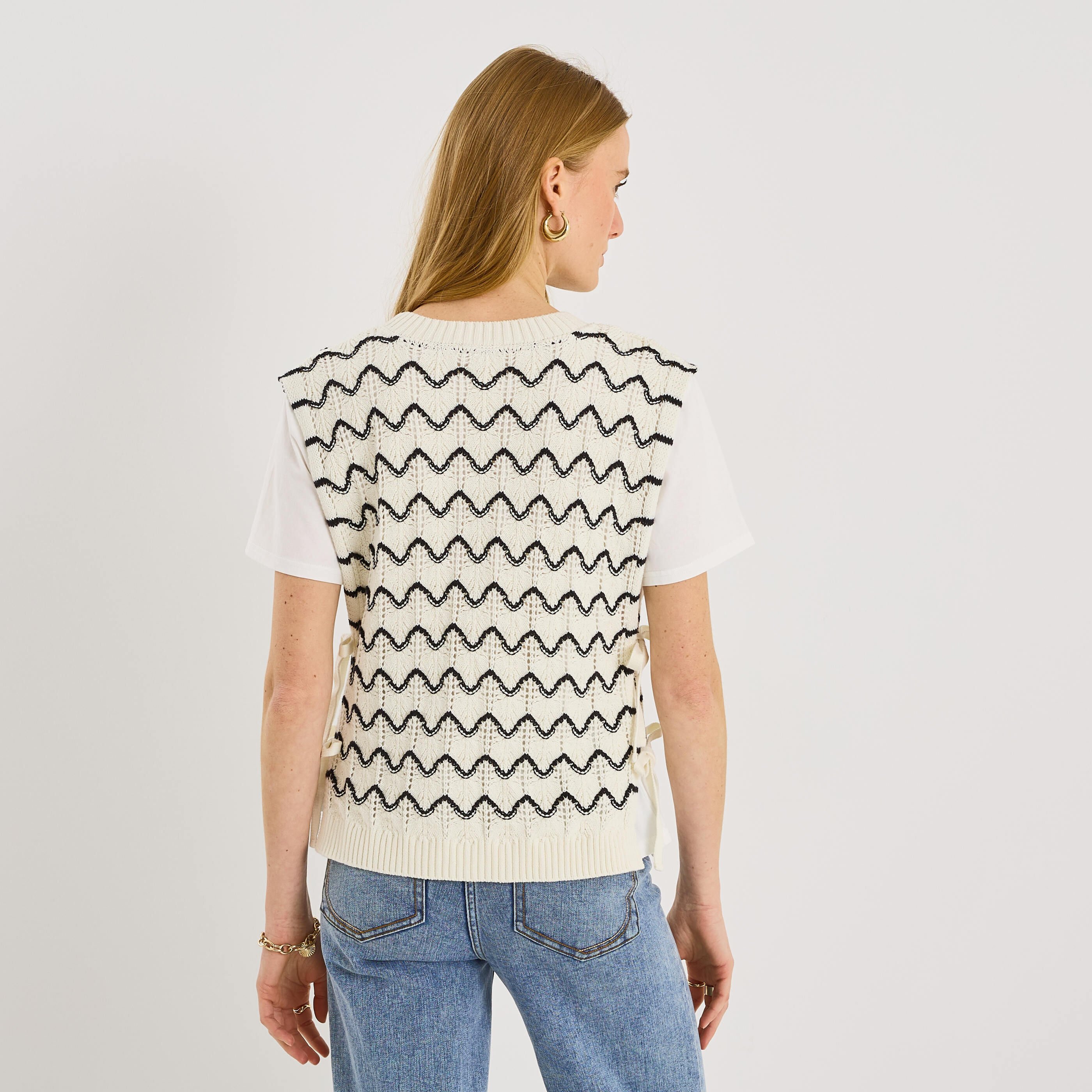 Pull manches courtes ray&eacute; femme