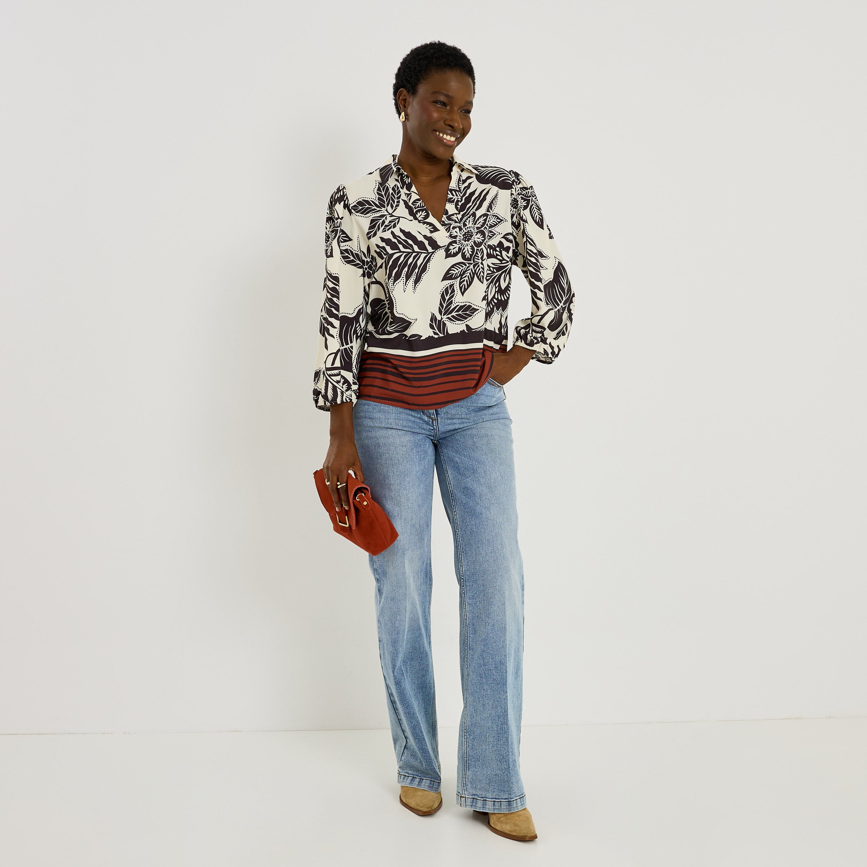 Blouse fluide imprim&eacute; floral femme