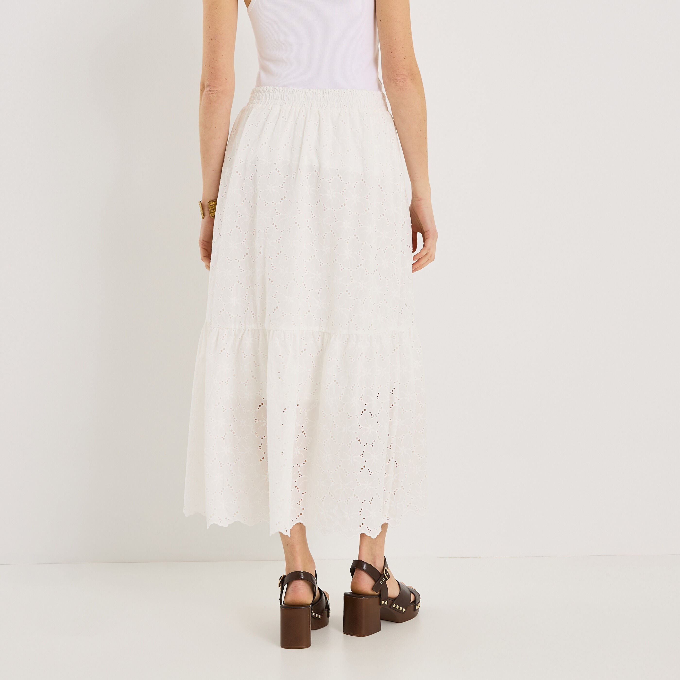 Jupe longue &eacute;vas&eacute;e broderie anglaise