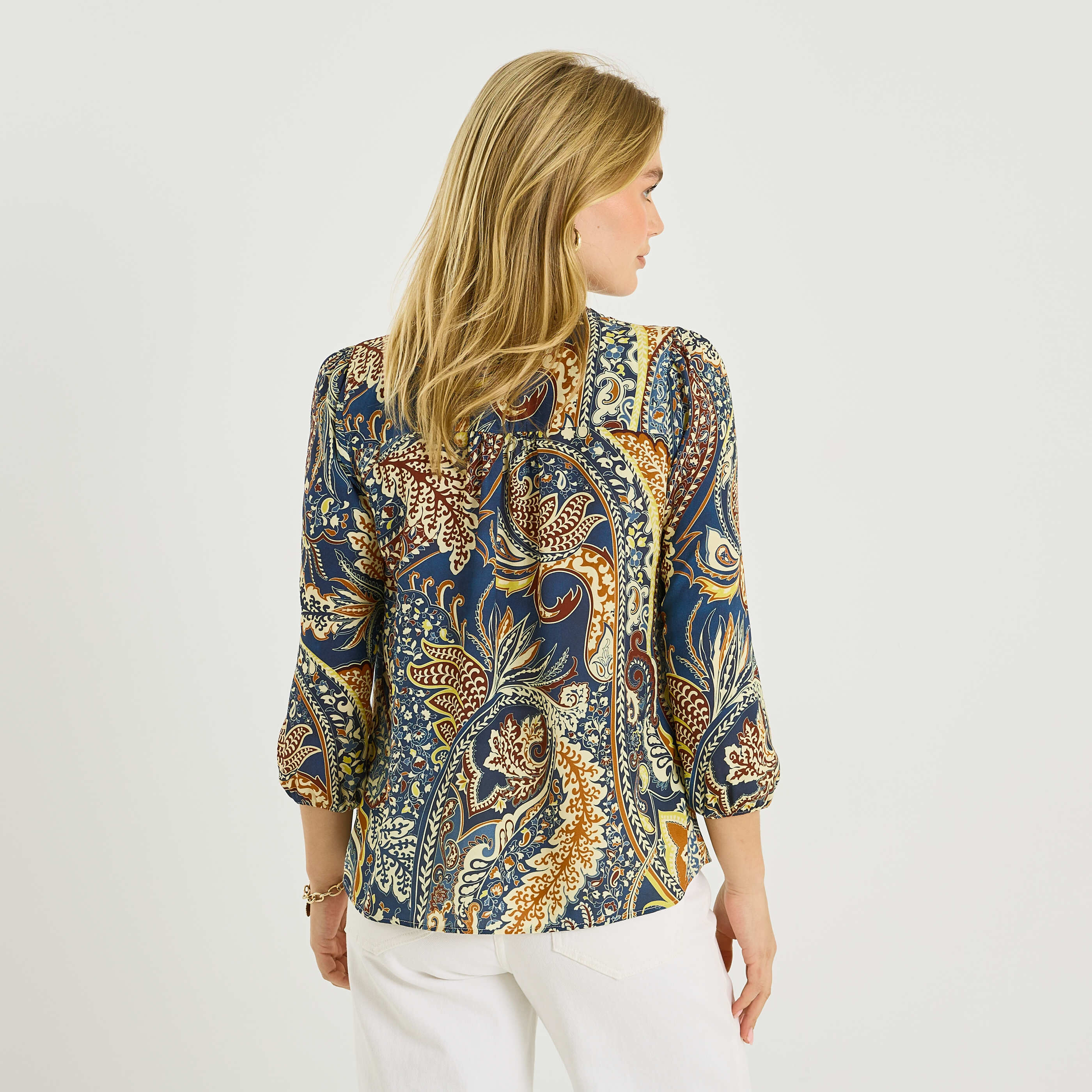 Blouse col V imprim&eacute; paisley femme