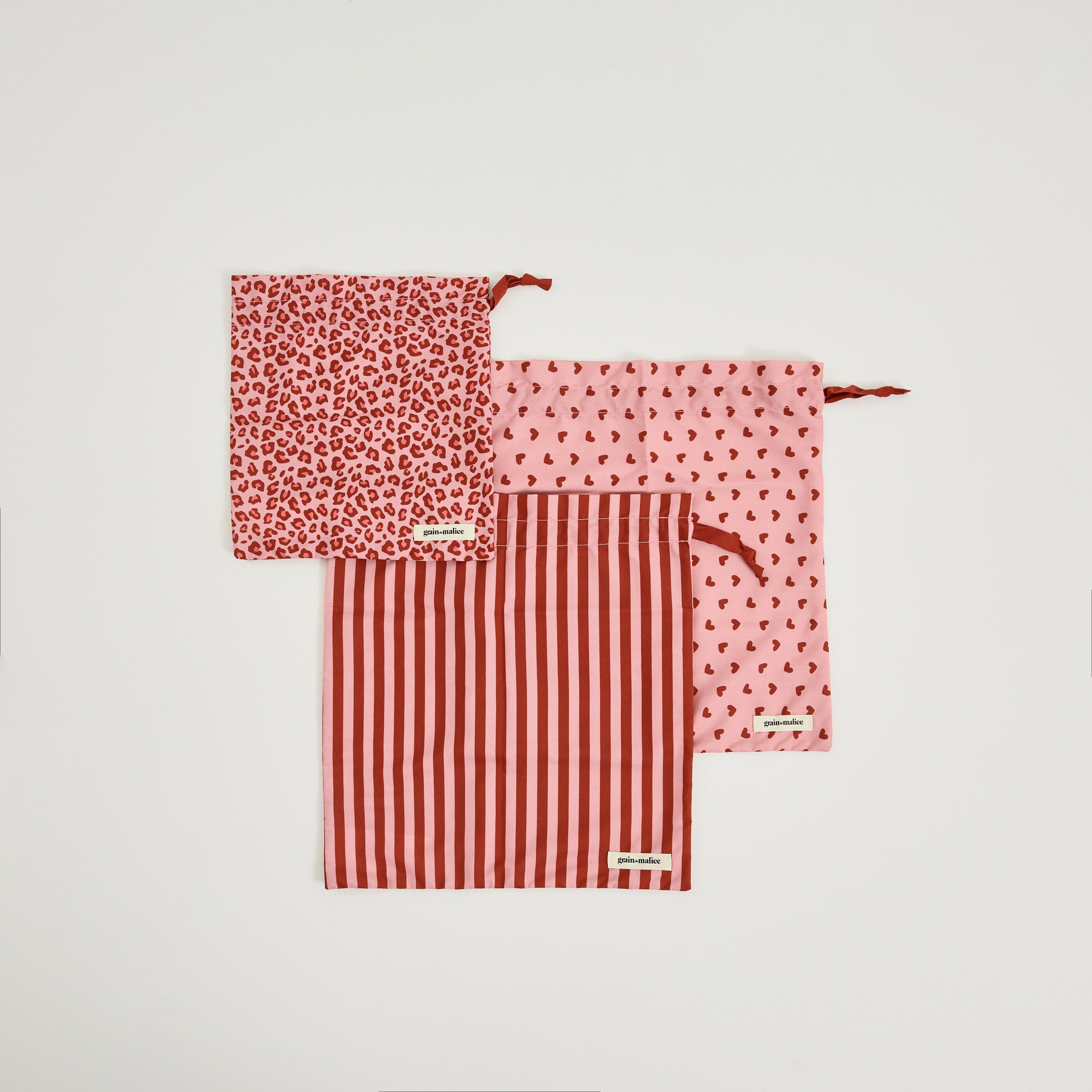 Lot de 3 pochons en tissu imprim&eacute;