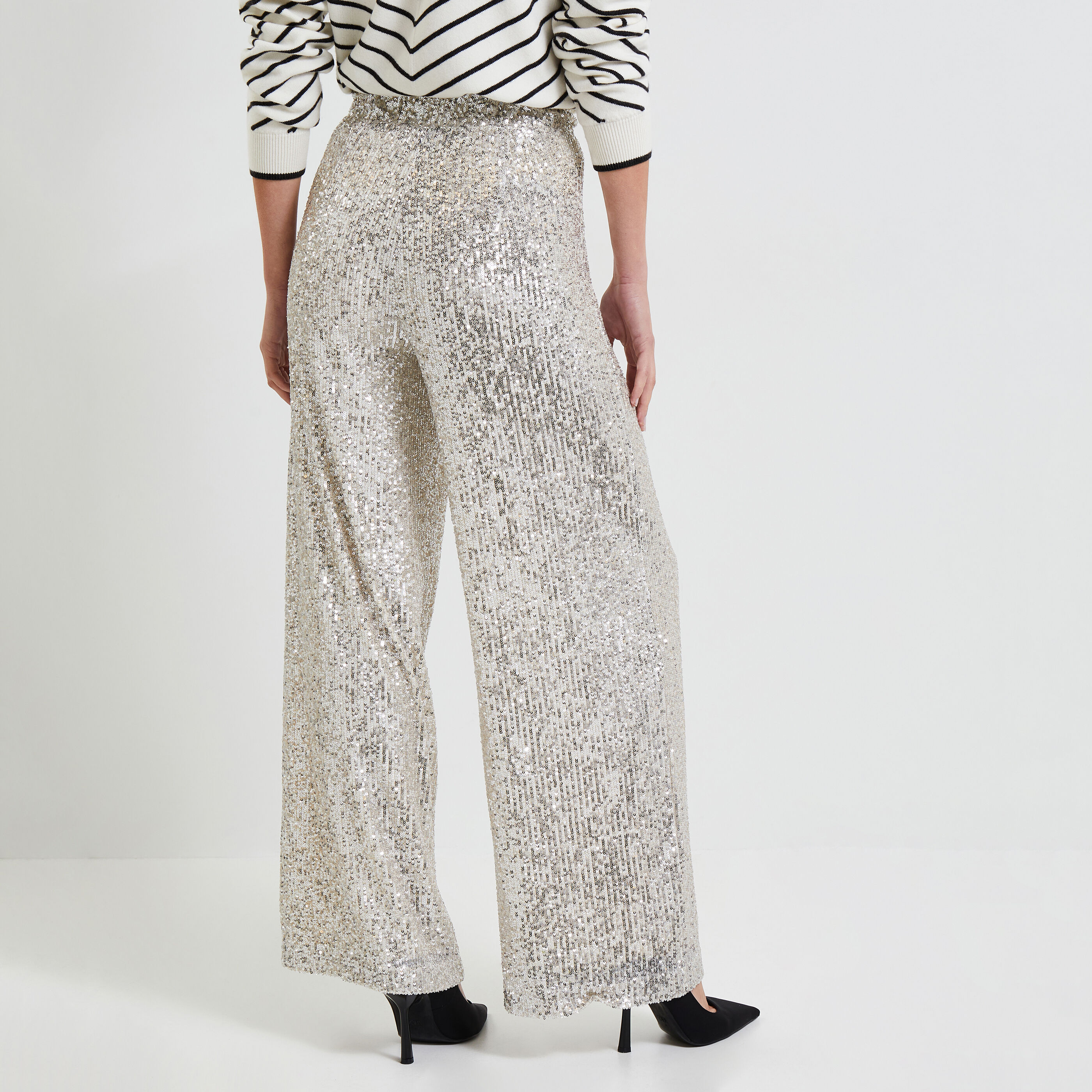 Pantalon flare a sequins femme BEIGE Graindemalice