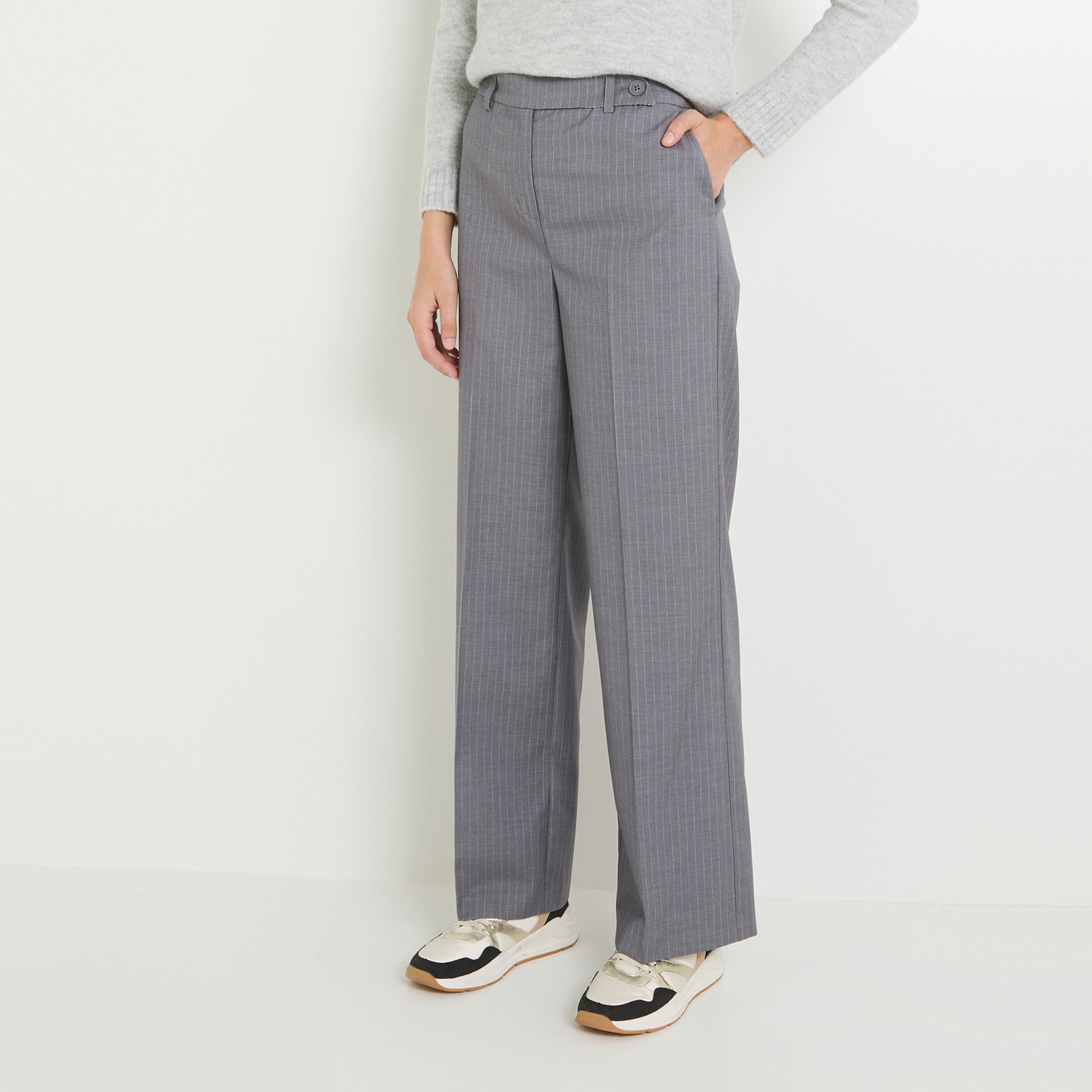 Pantalon large gris femme clearance