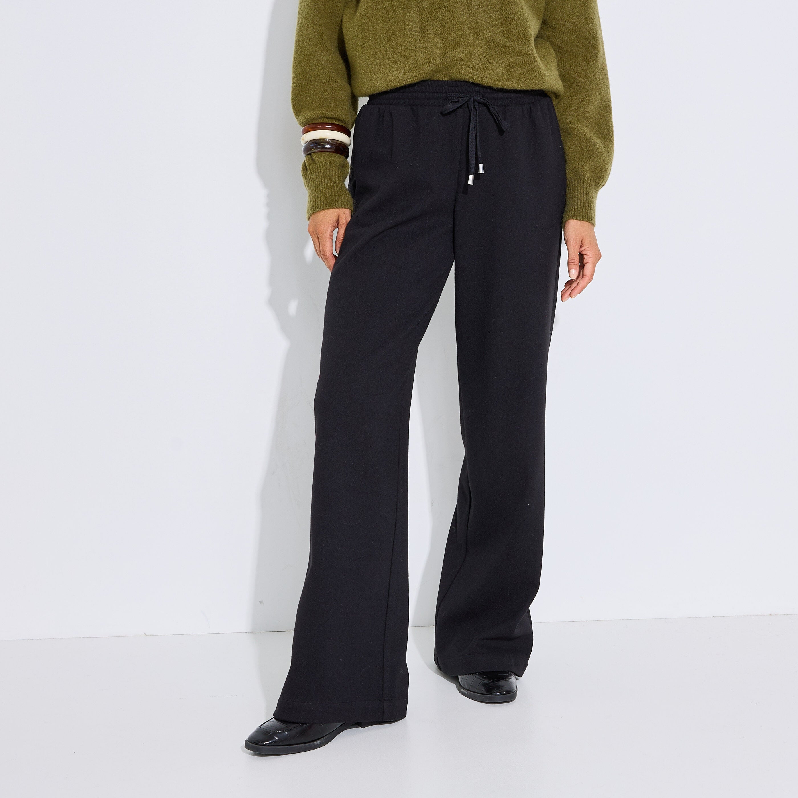 Pantalon droit ample chaud maille femme