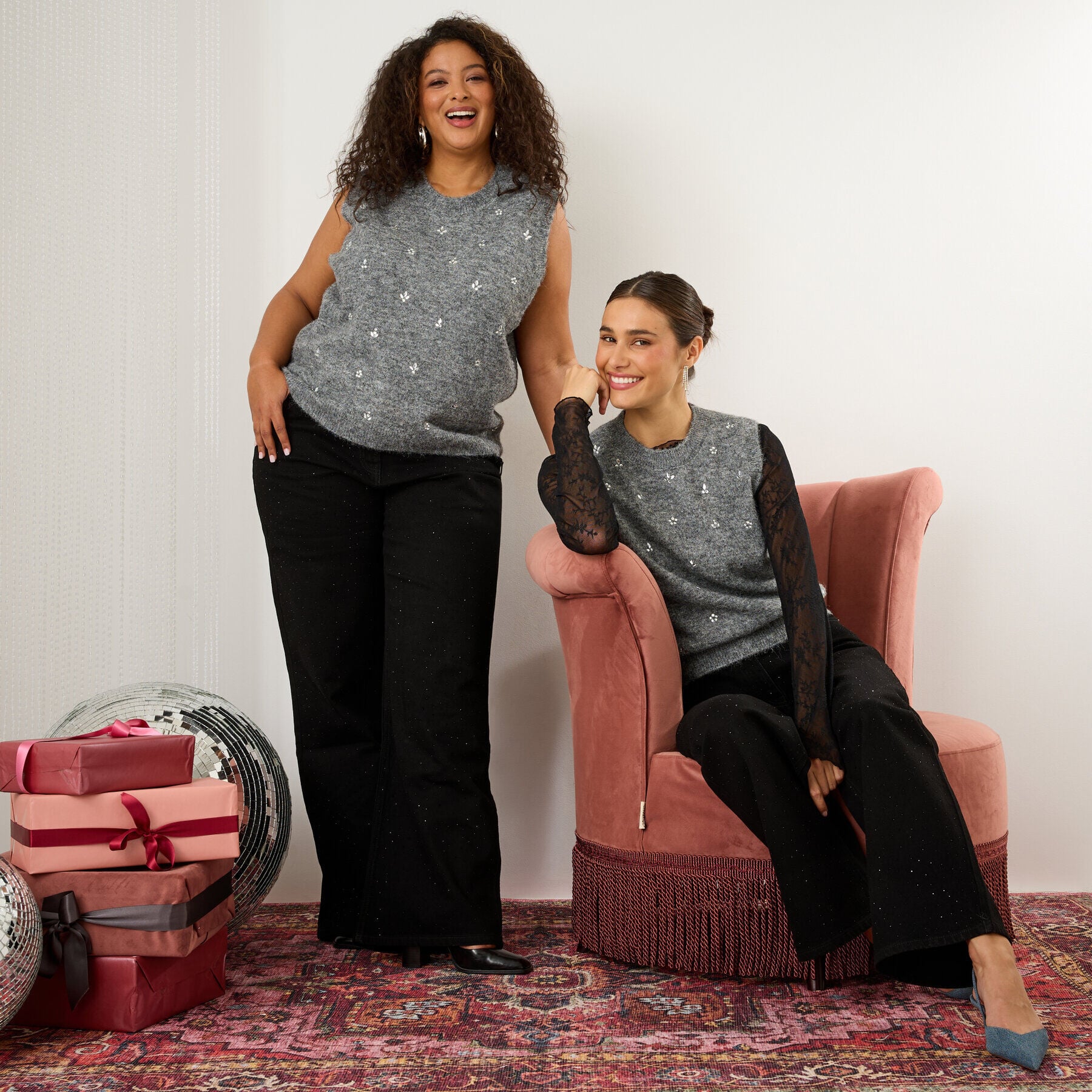 Pull sans manches strass femme