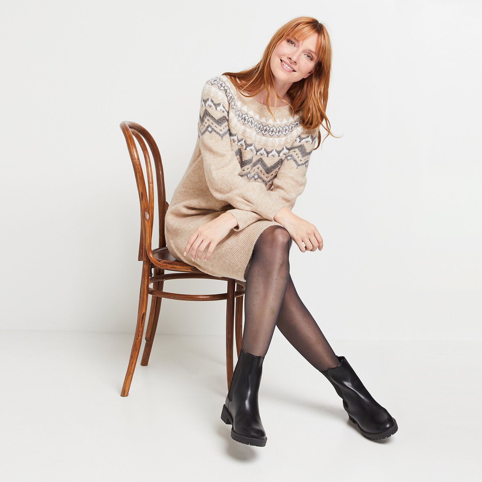 Robe pull jacquard femme