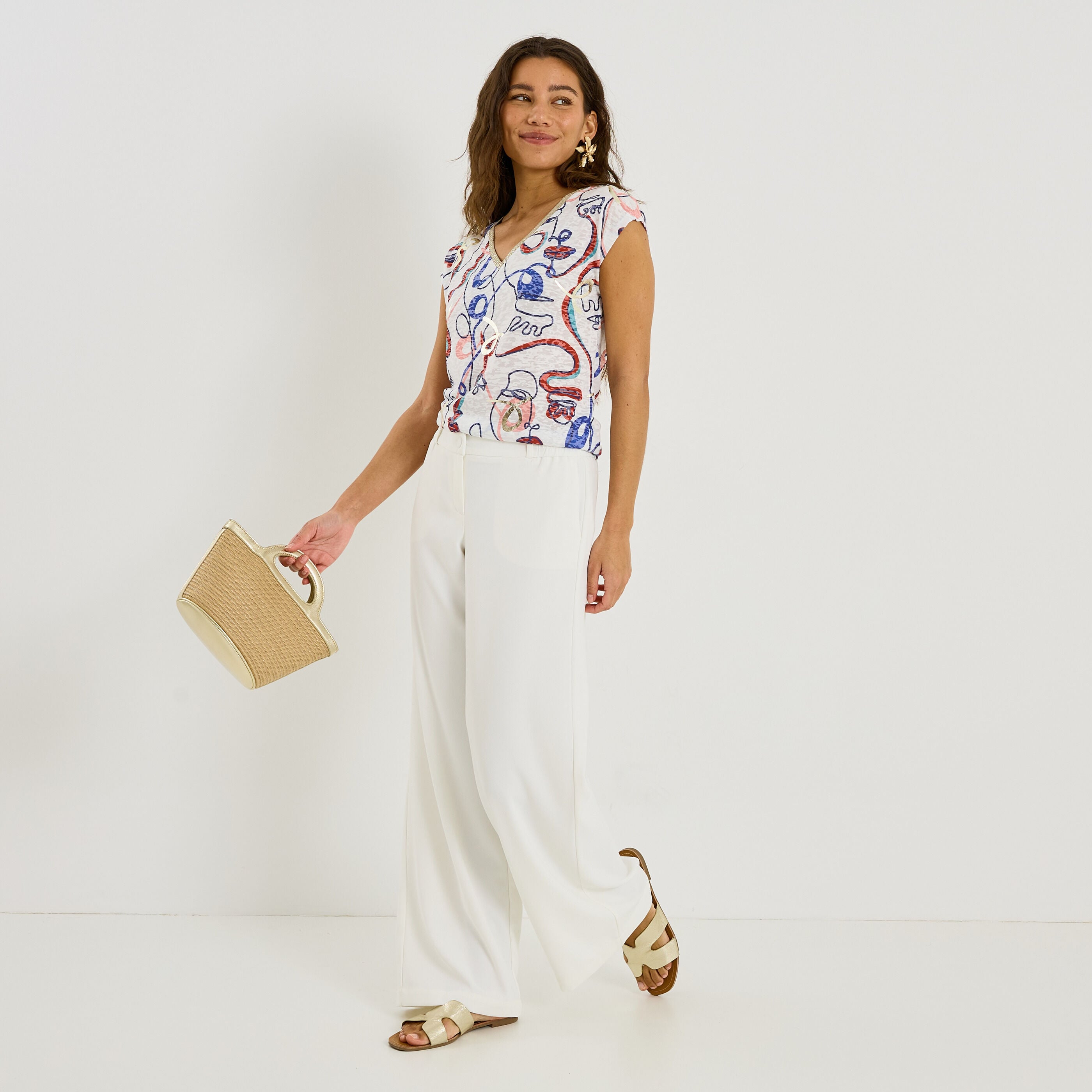 Pantalon fluide taille &eacute;lastiqu&eacute;e femme