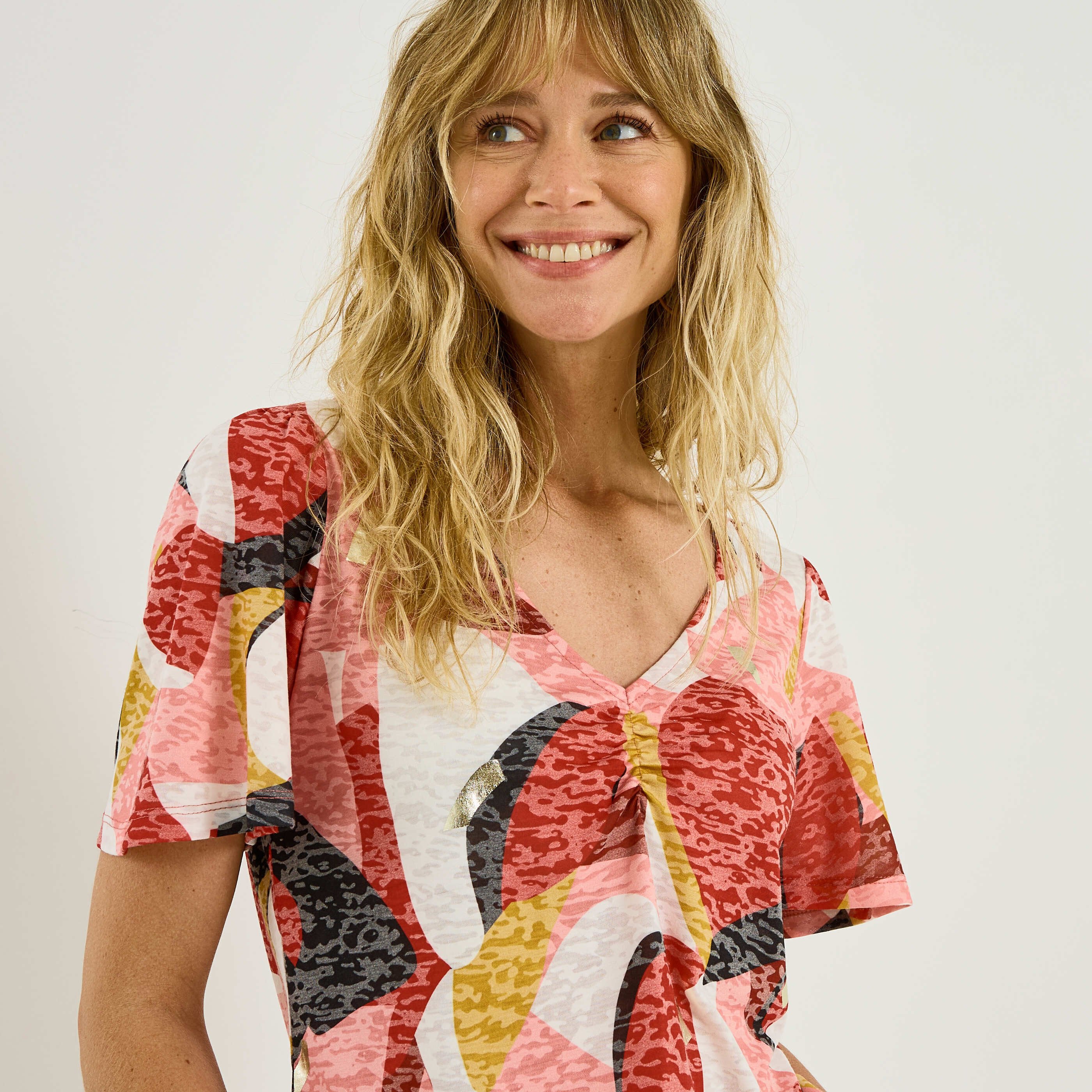 T-shirt imprim&eacute; manches volant&eacute;es femme