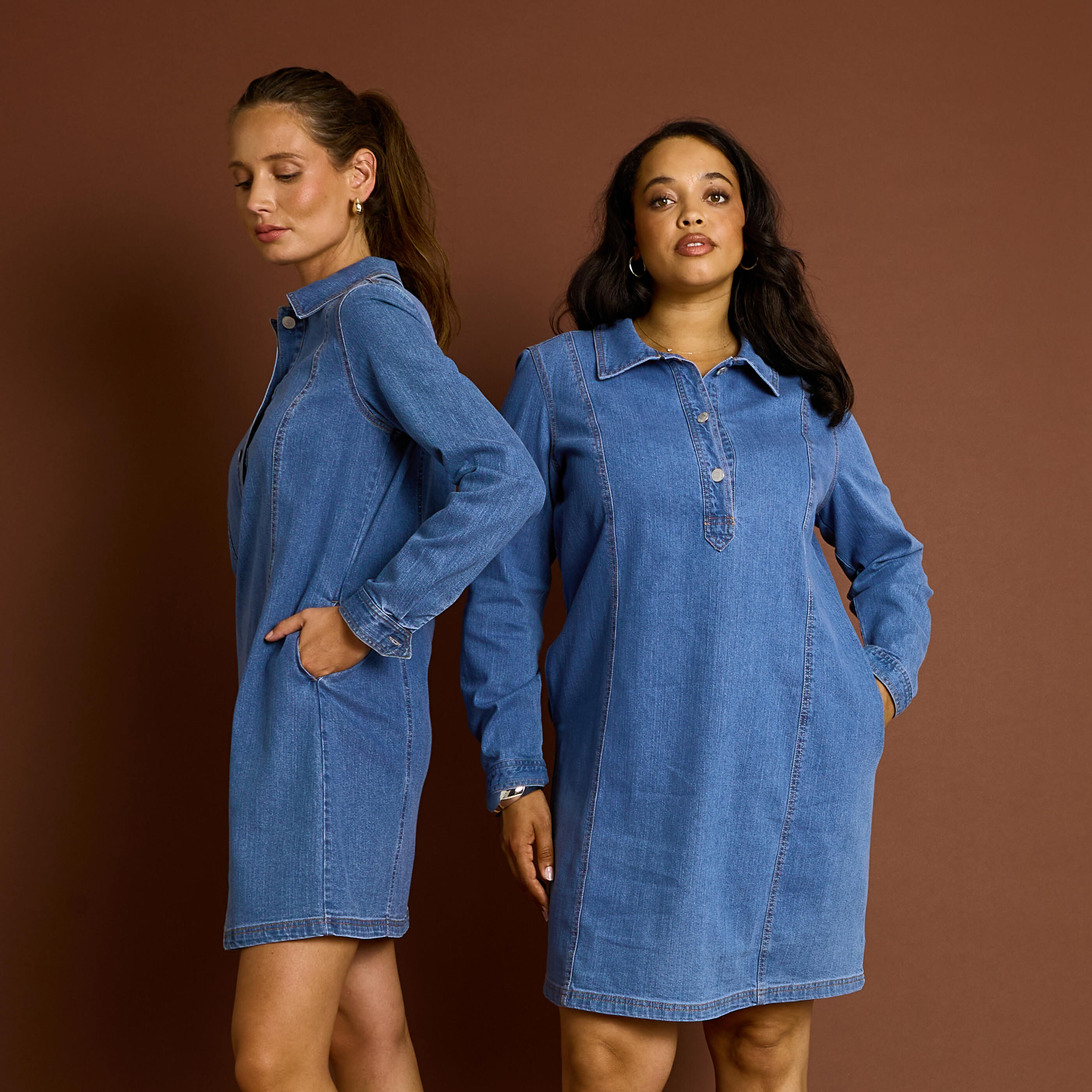 Robe courte en jean manches longues 