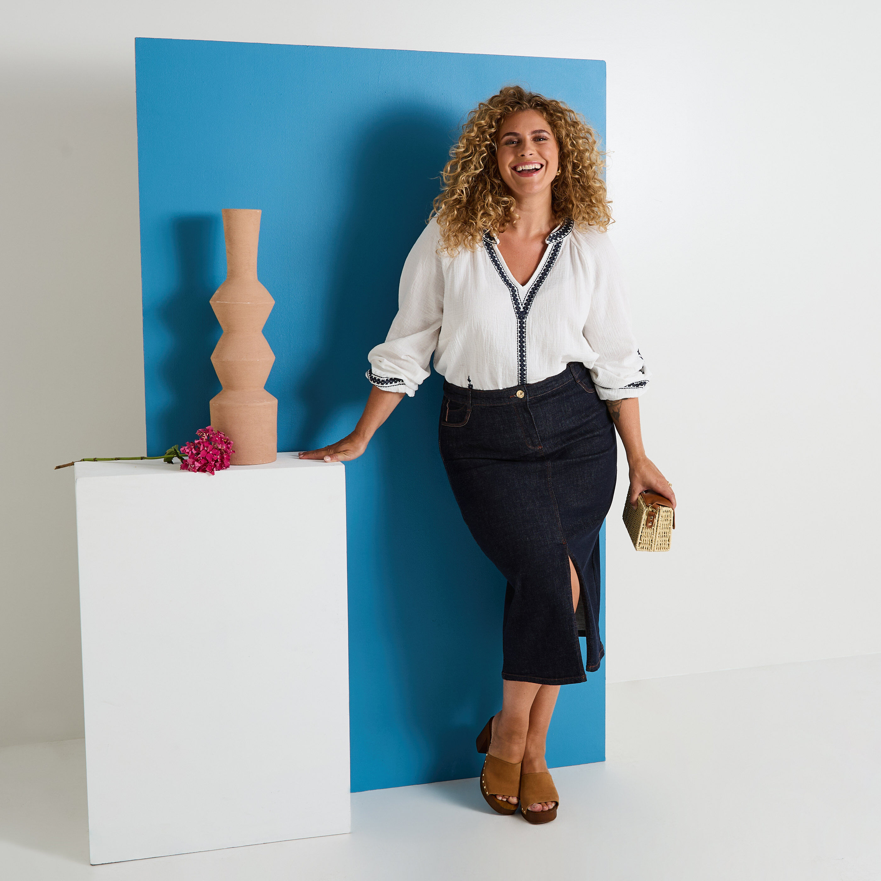 Jupe longue en denim avec fente