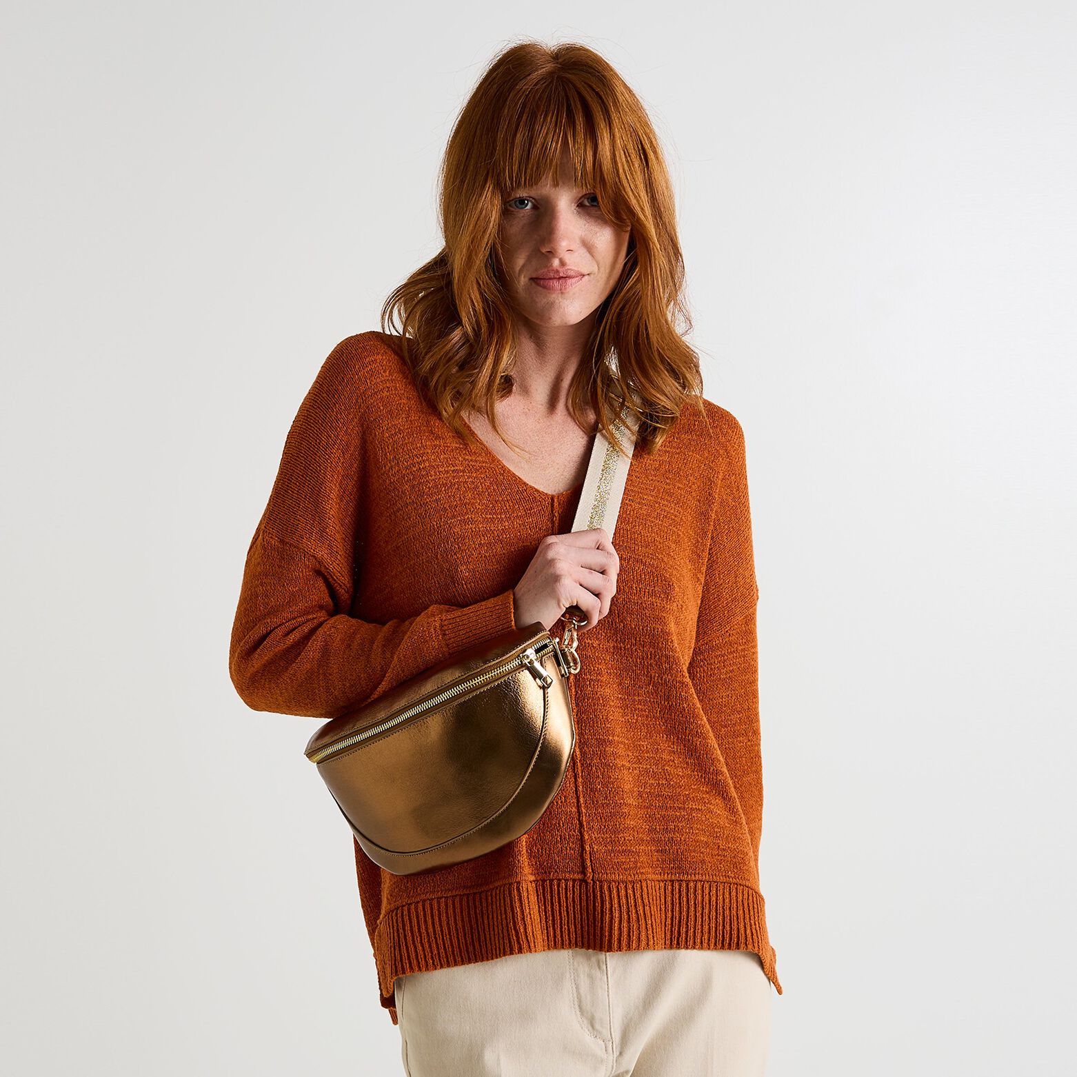Sac banane croûte de cuir femme