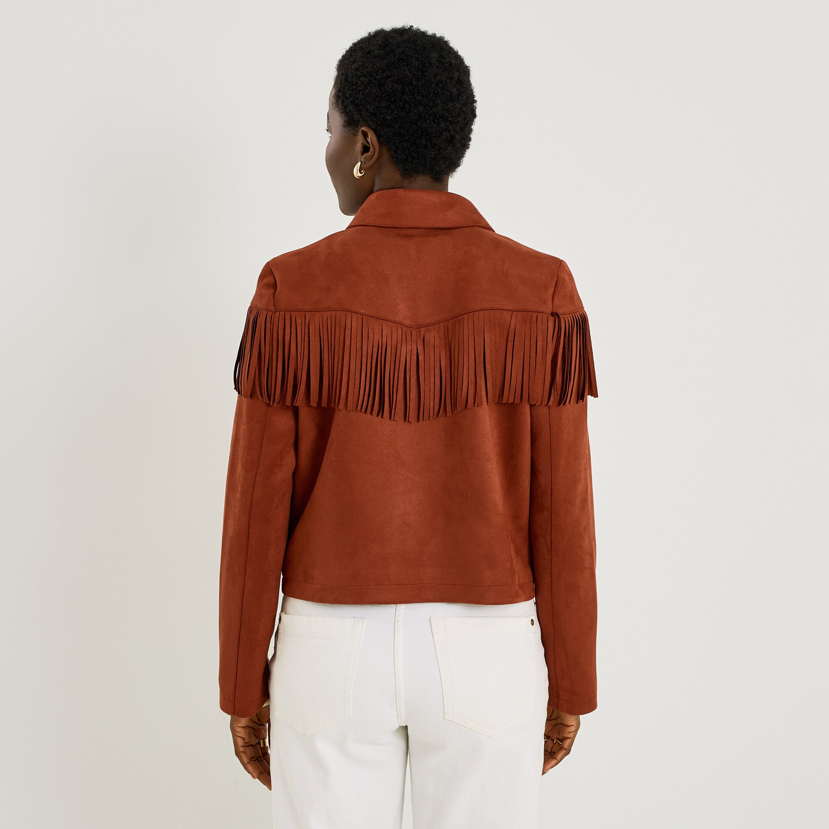 Veste courte en su&eacute;dine &agrave; franges femme