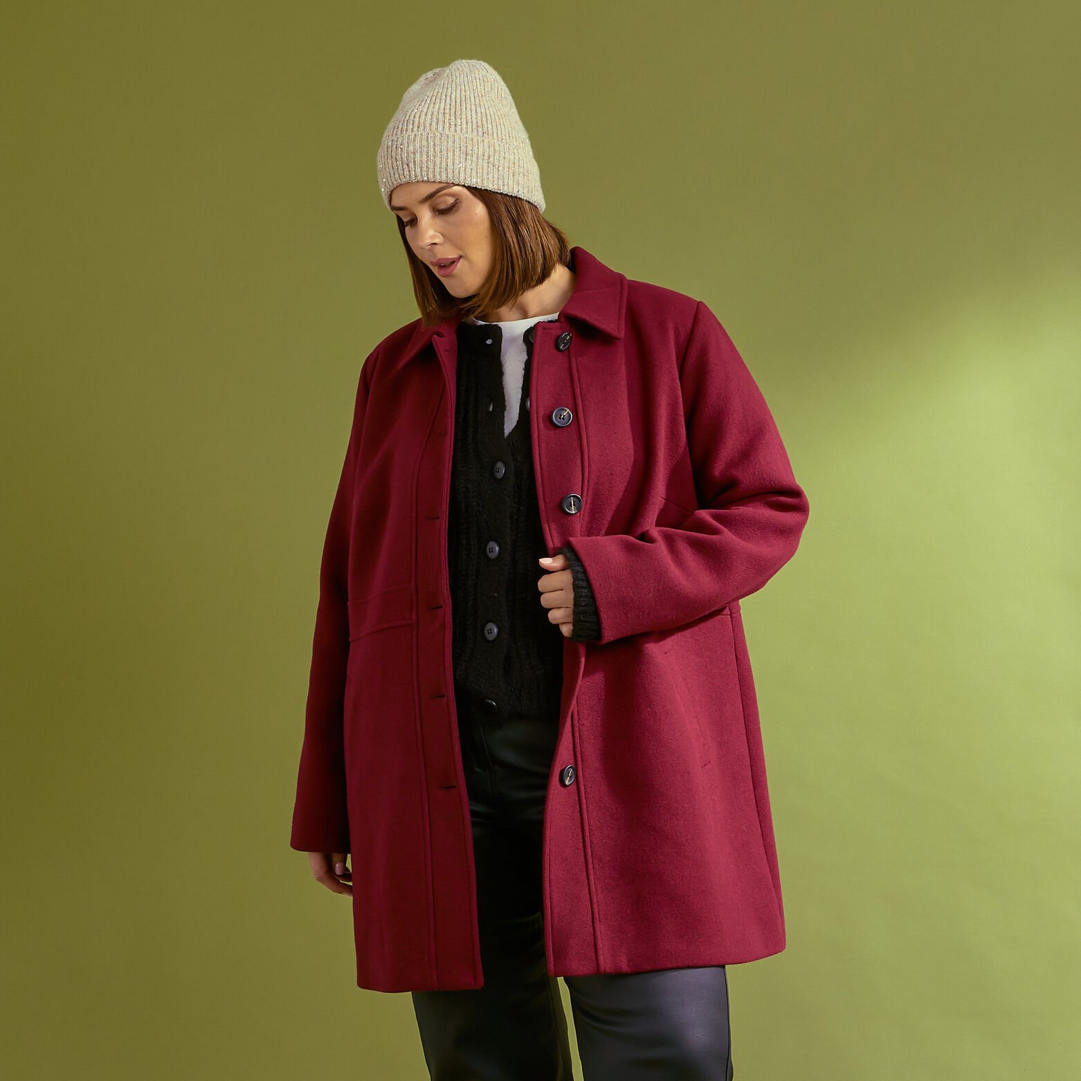 Manteau mi-long avec boutons femme BORDEAUX Graindemalice