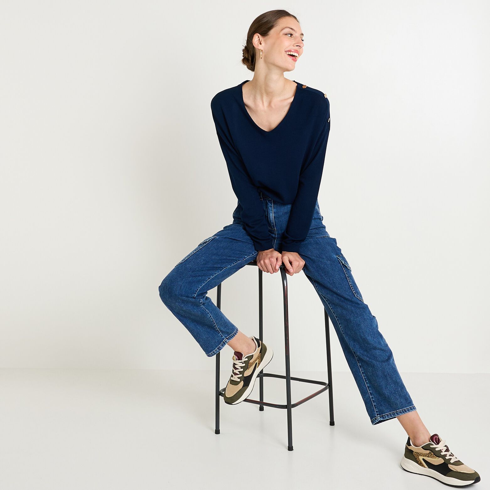 Pull col V femme