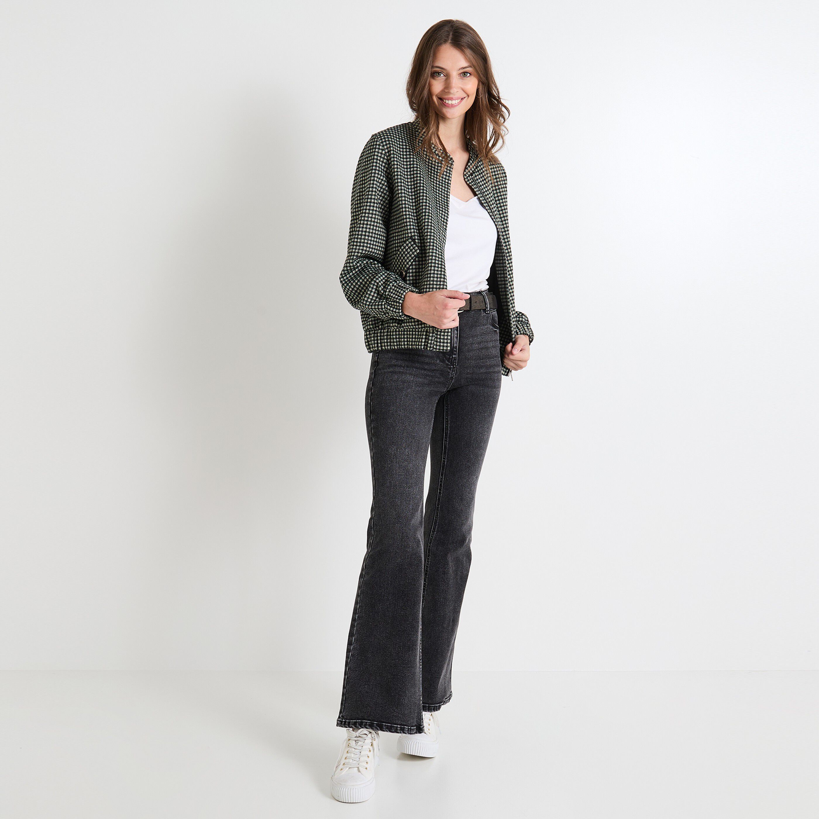Blouson &agrave; carreaux femme