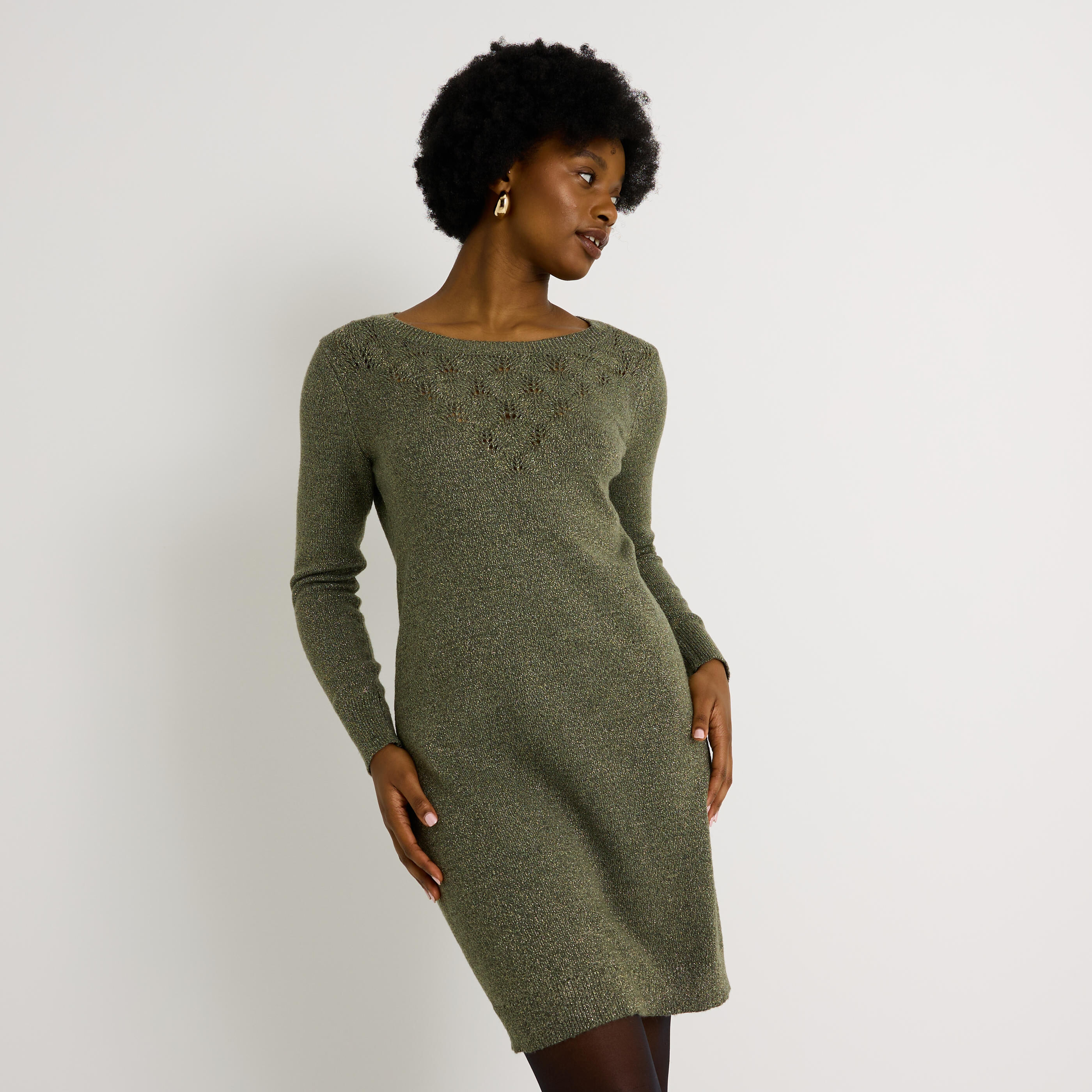 Robe pull fils brillants femme