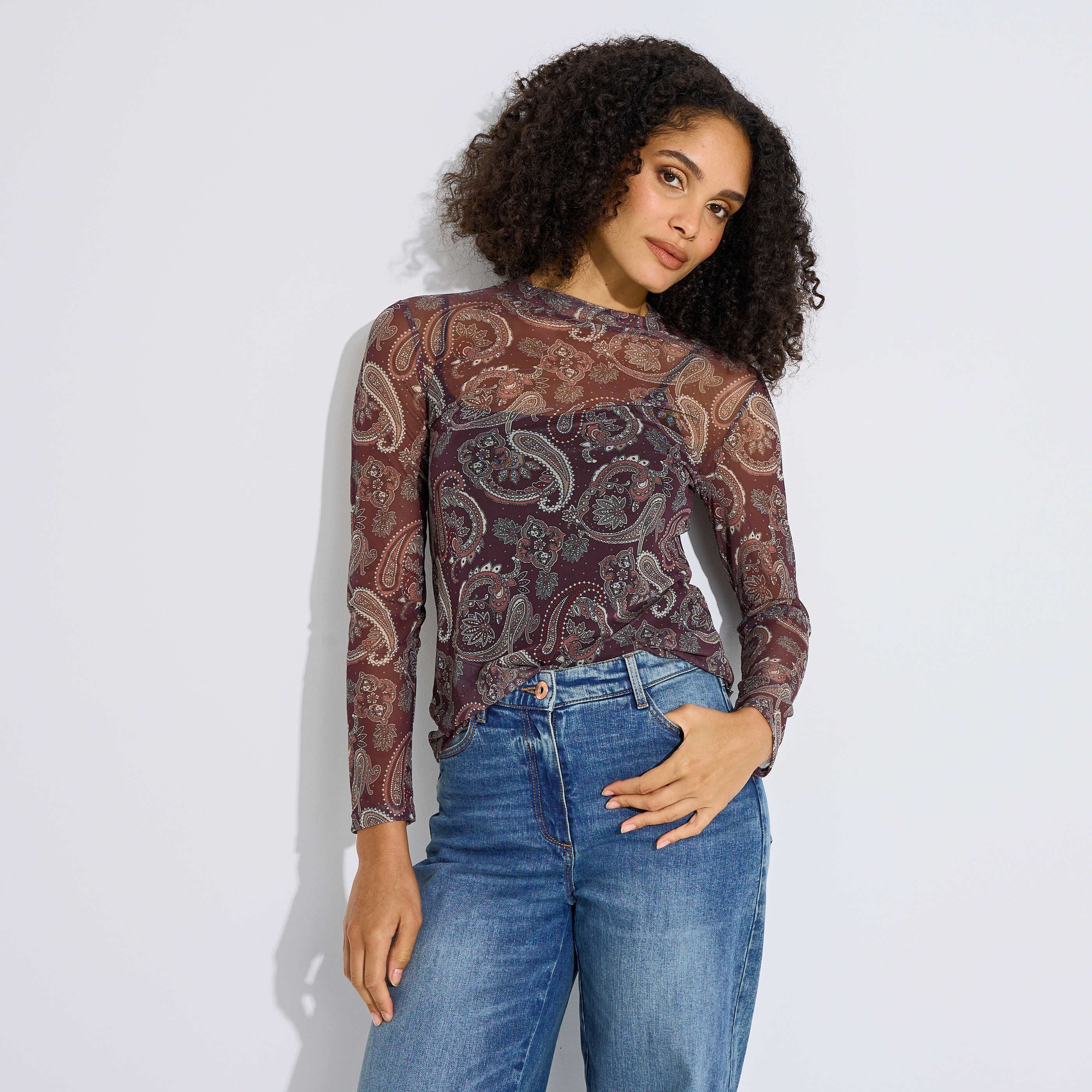 T-shirt voile imprim&eacute; cachemire femme