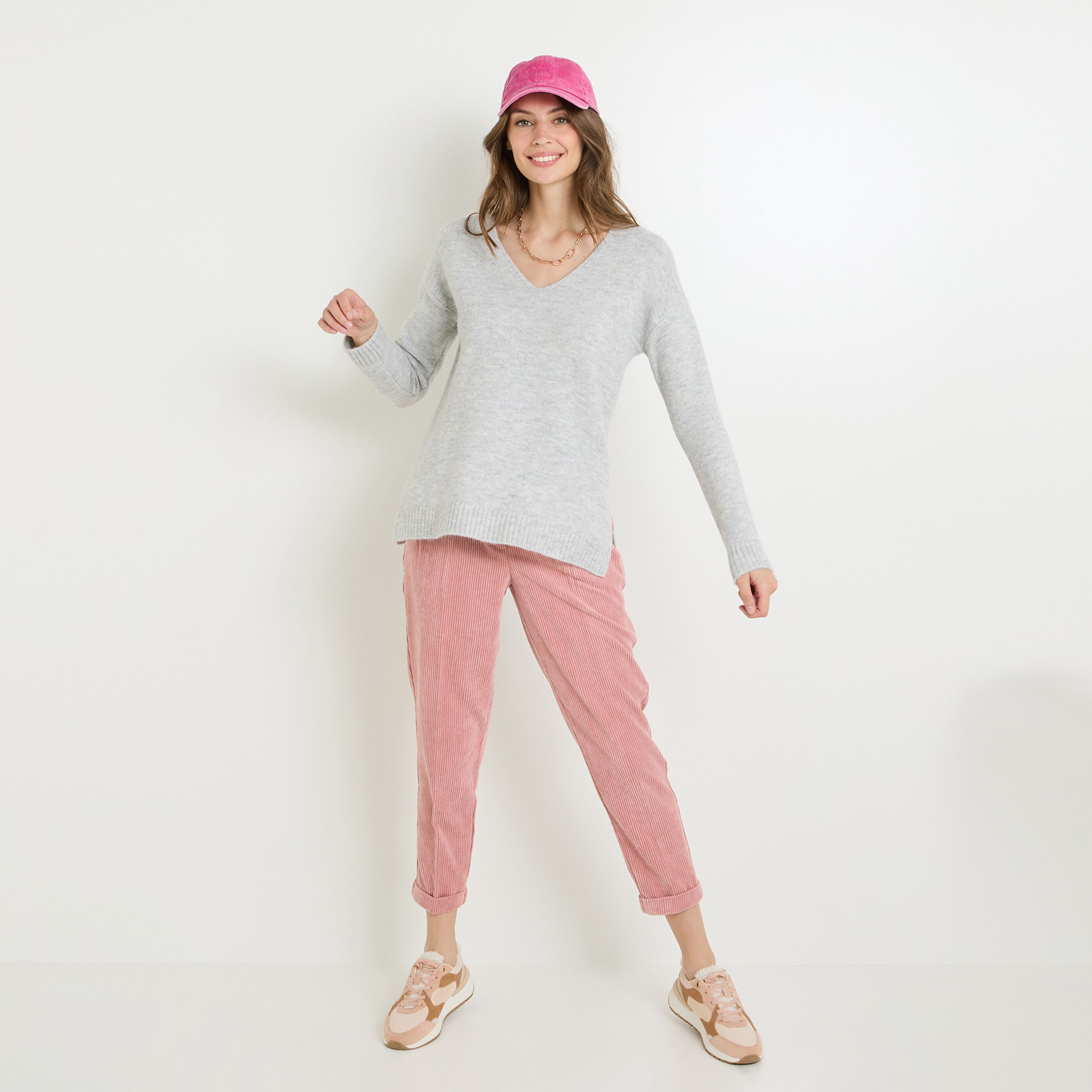 Pantalon velours &agrave; pinces femme