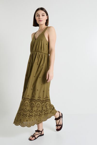Robe longue brodée femme
