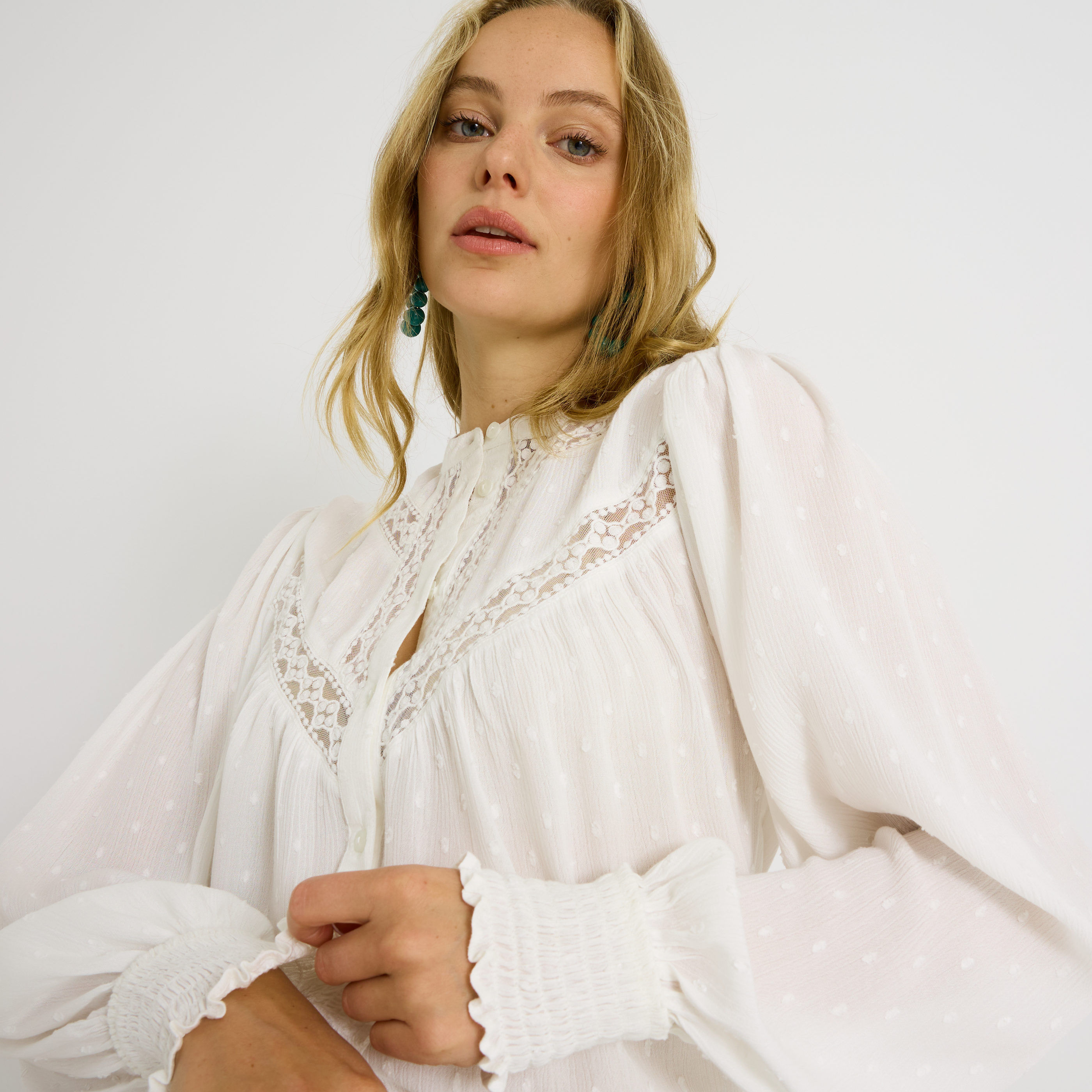 Chemise plumetis col rond femme