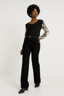 T-shirt bi-matière col V femme