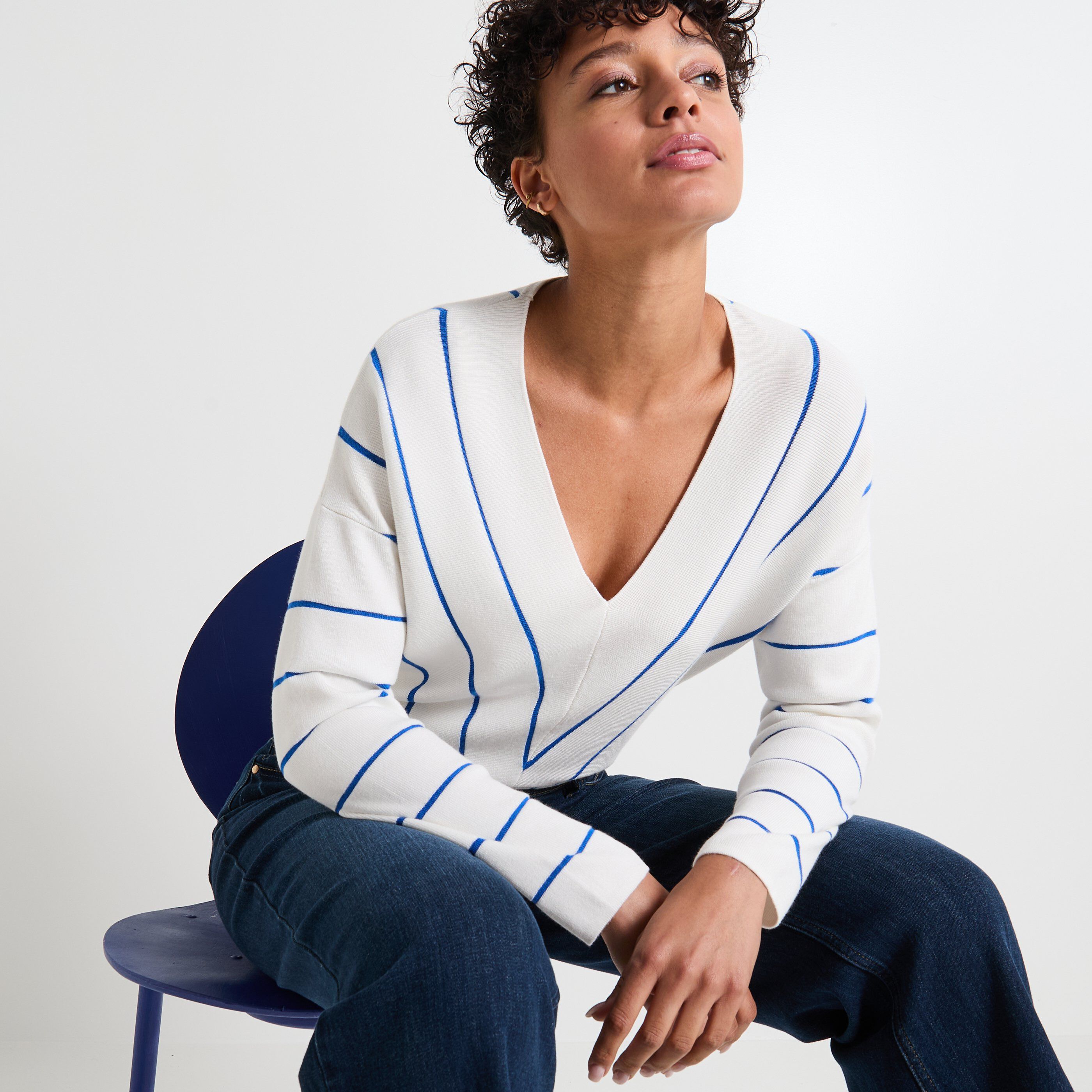 Pull &agrave; rayures femme