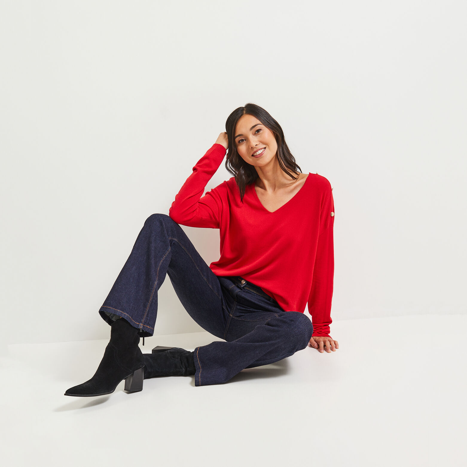 Pull col V femme