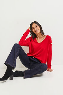 Pull col V femme