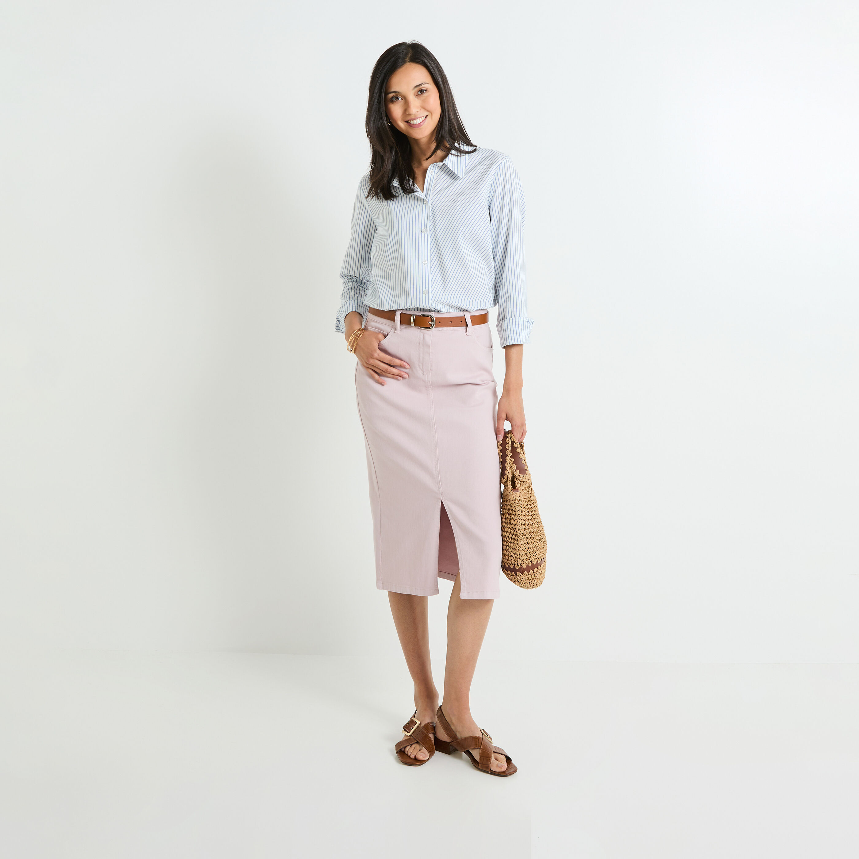 Jupe jean mi-longue femme