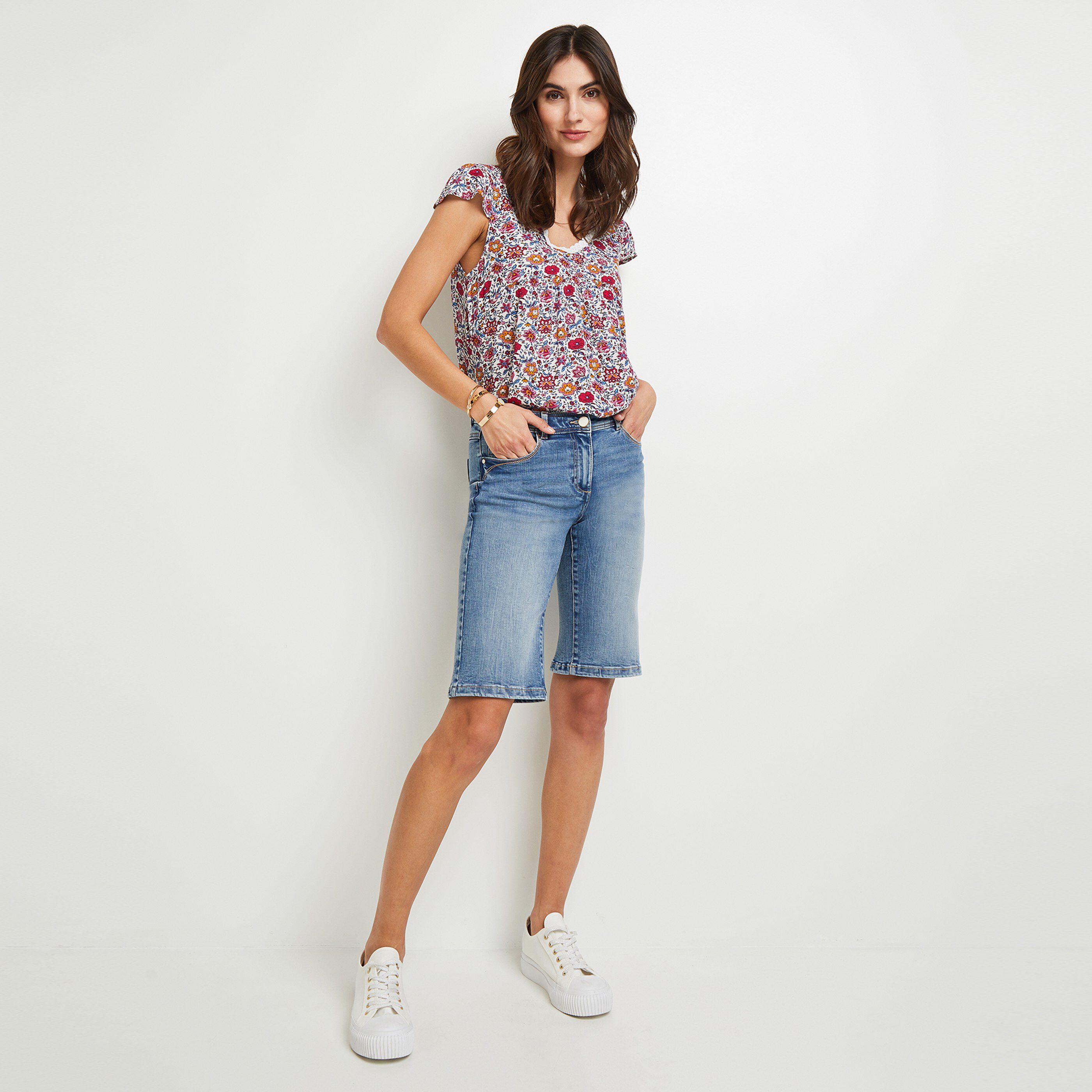 Bermuda jean store femme taille haute