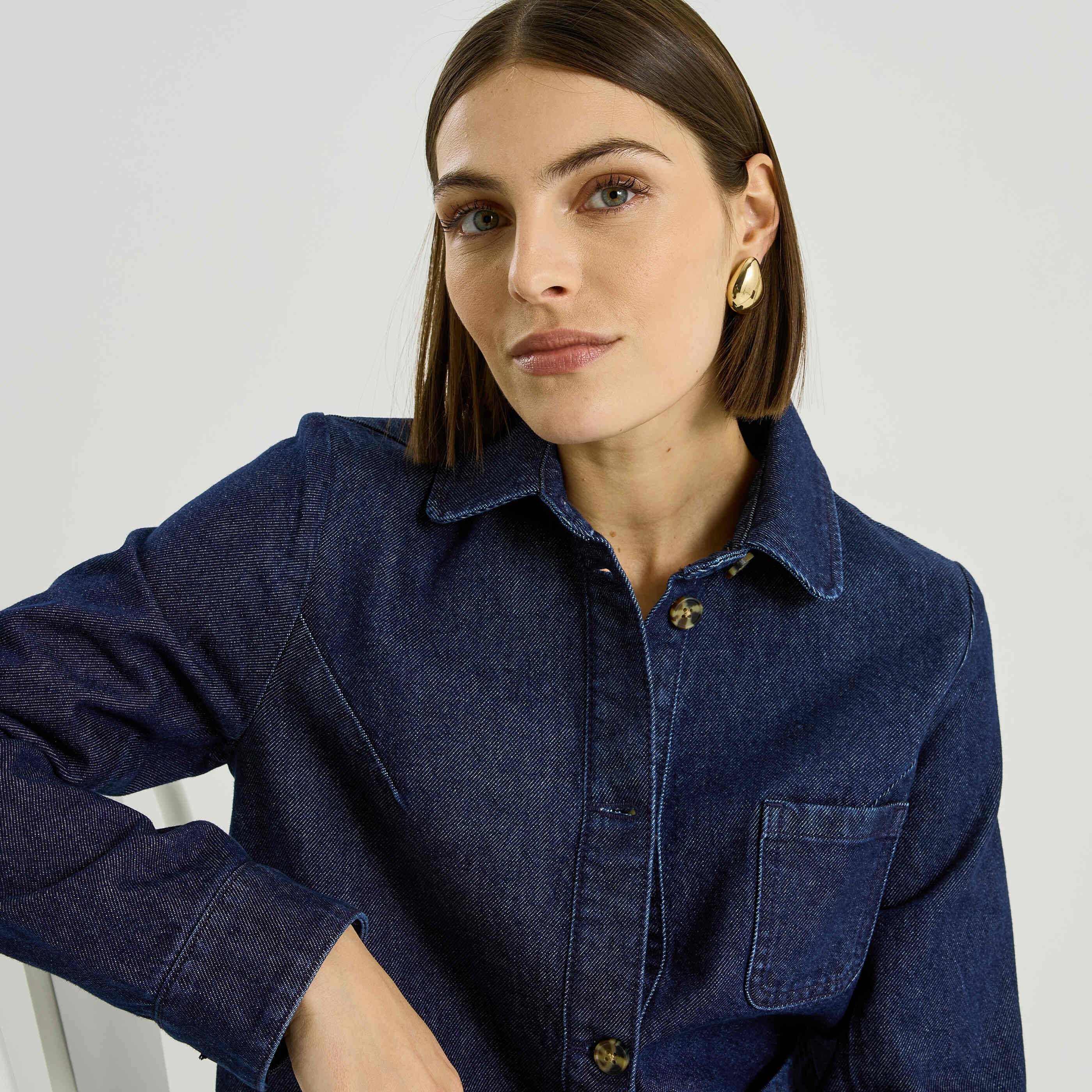 Veste col chemise en denim femme