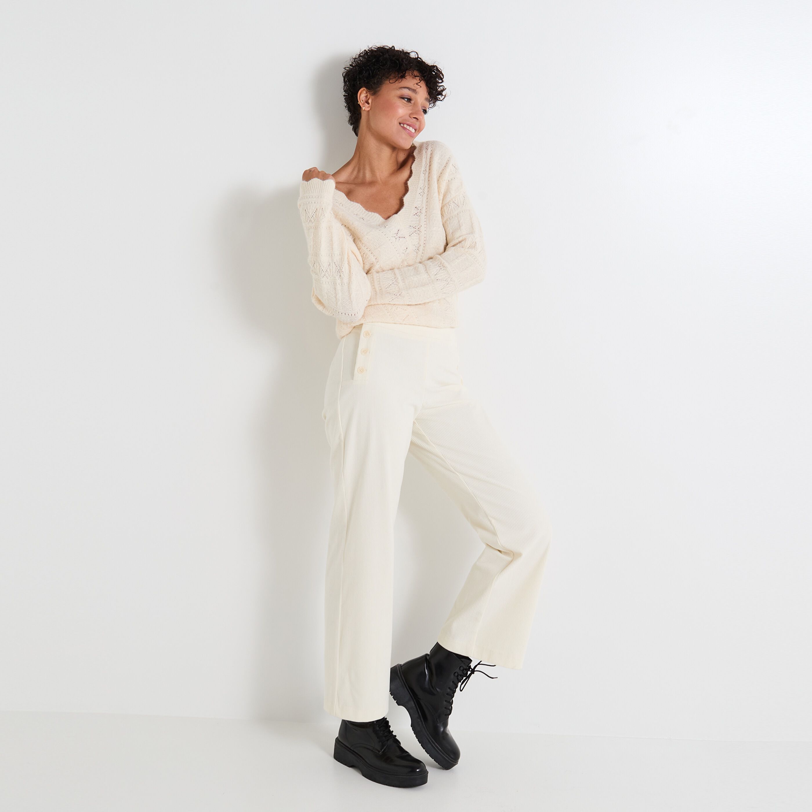 Pantalon &agrave; pont velours femme