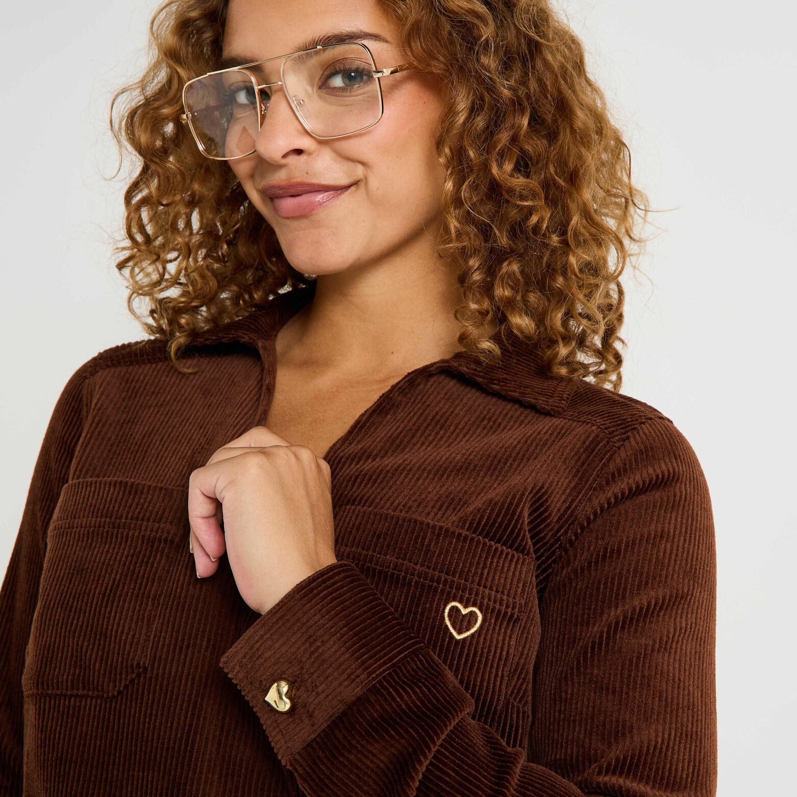 Robe velours col chemise