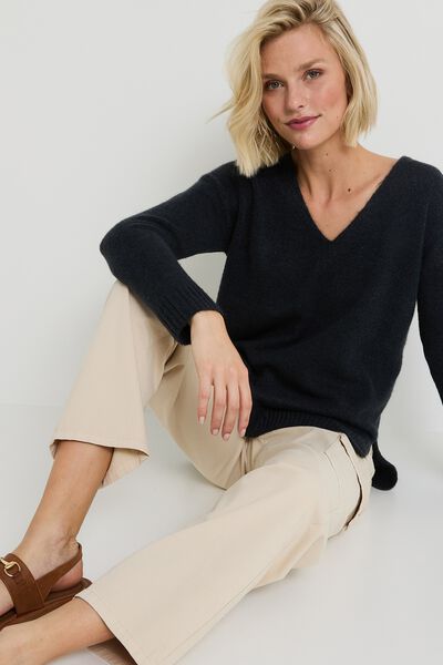 Pull col V femme