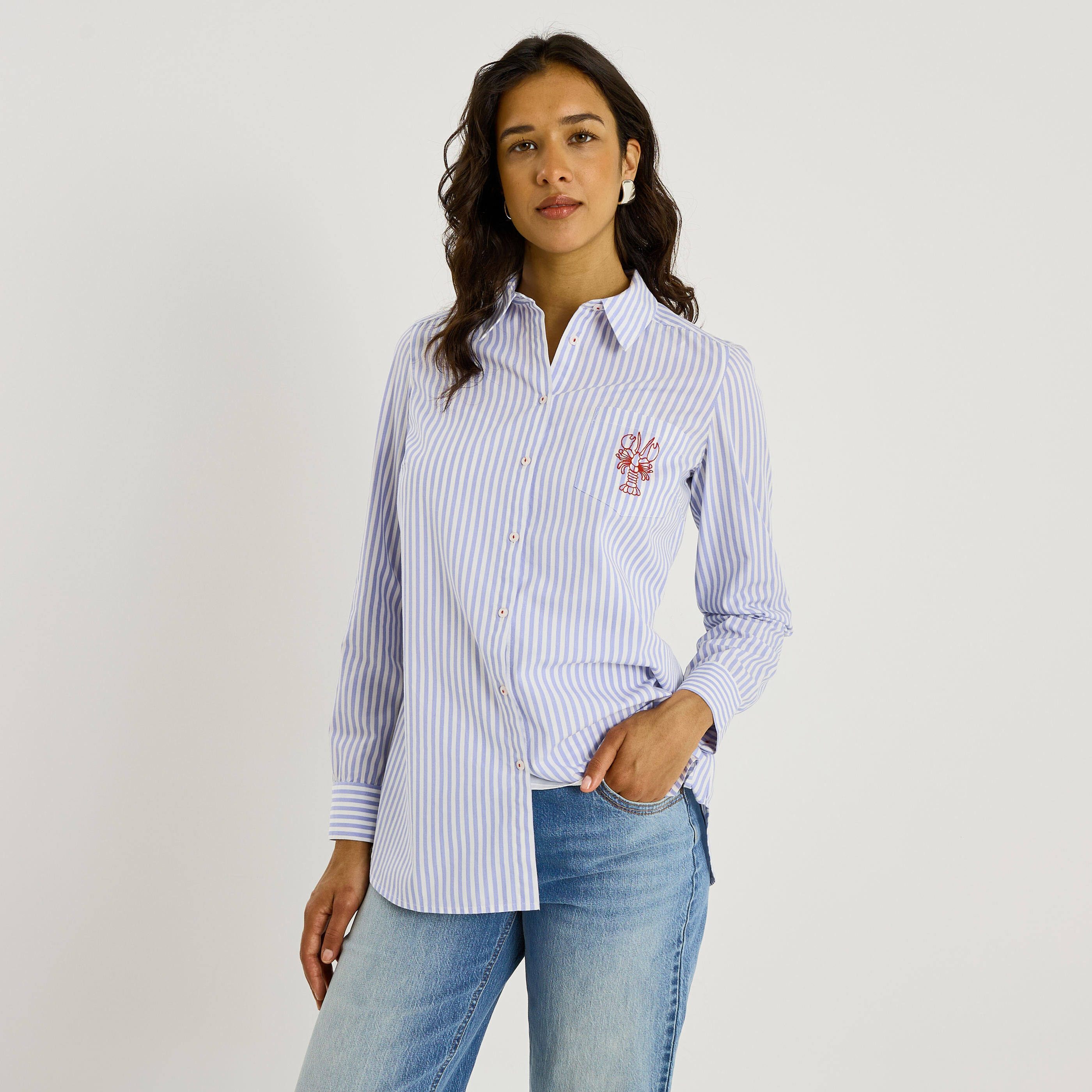 Chemise ray&eacute;e &agrave; broderies femme