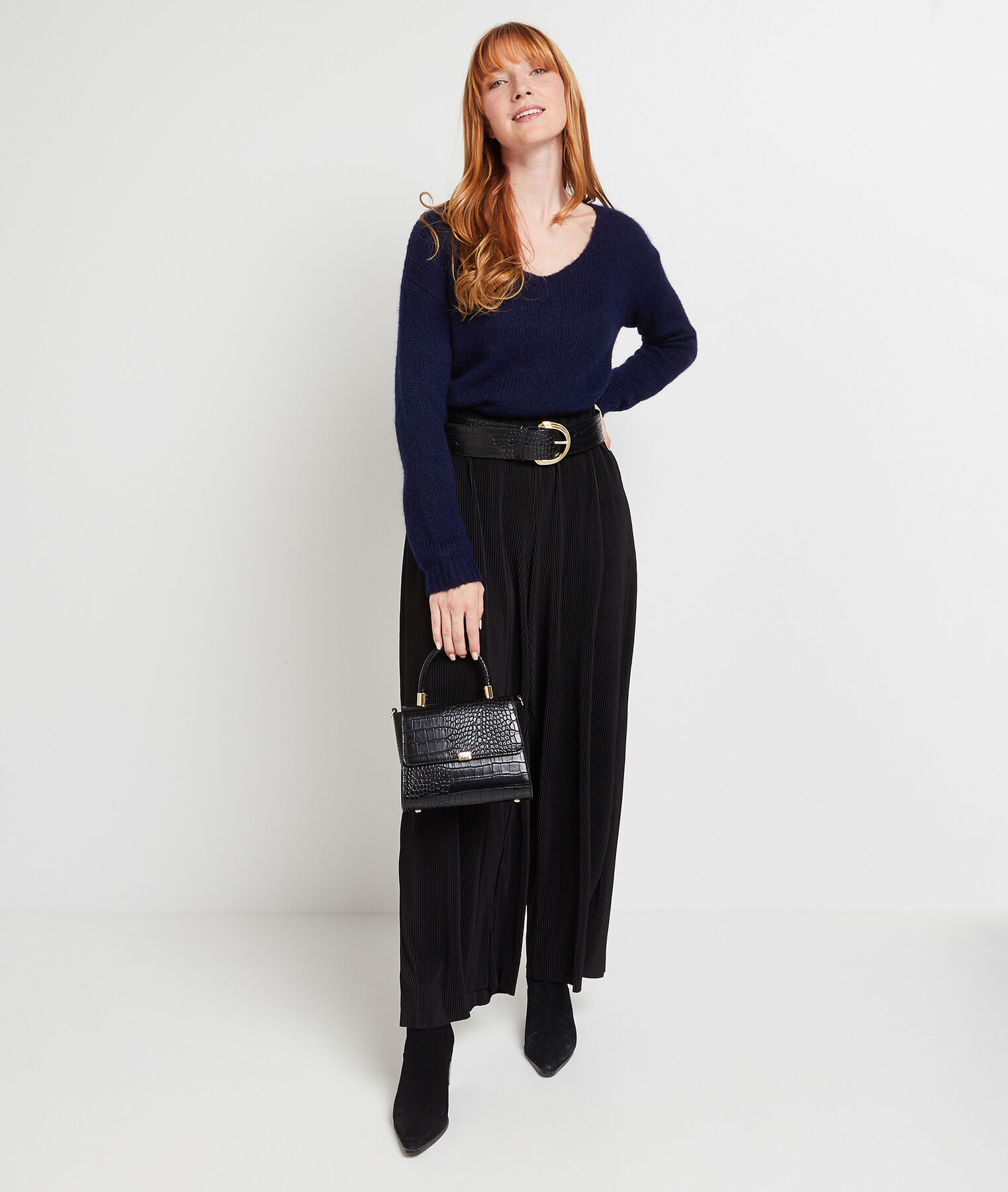 Pantalon large plissé femme