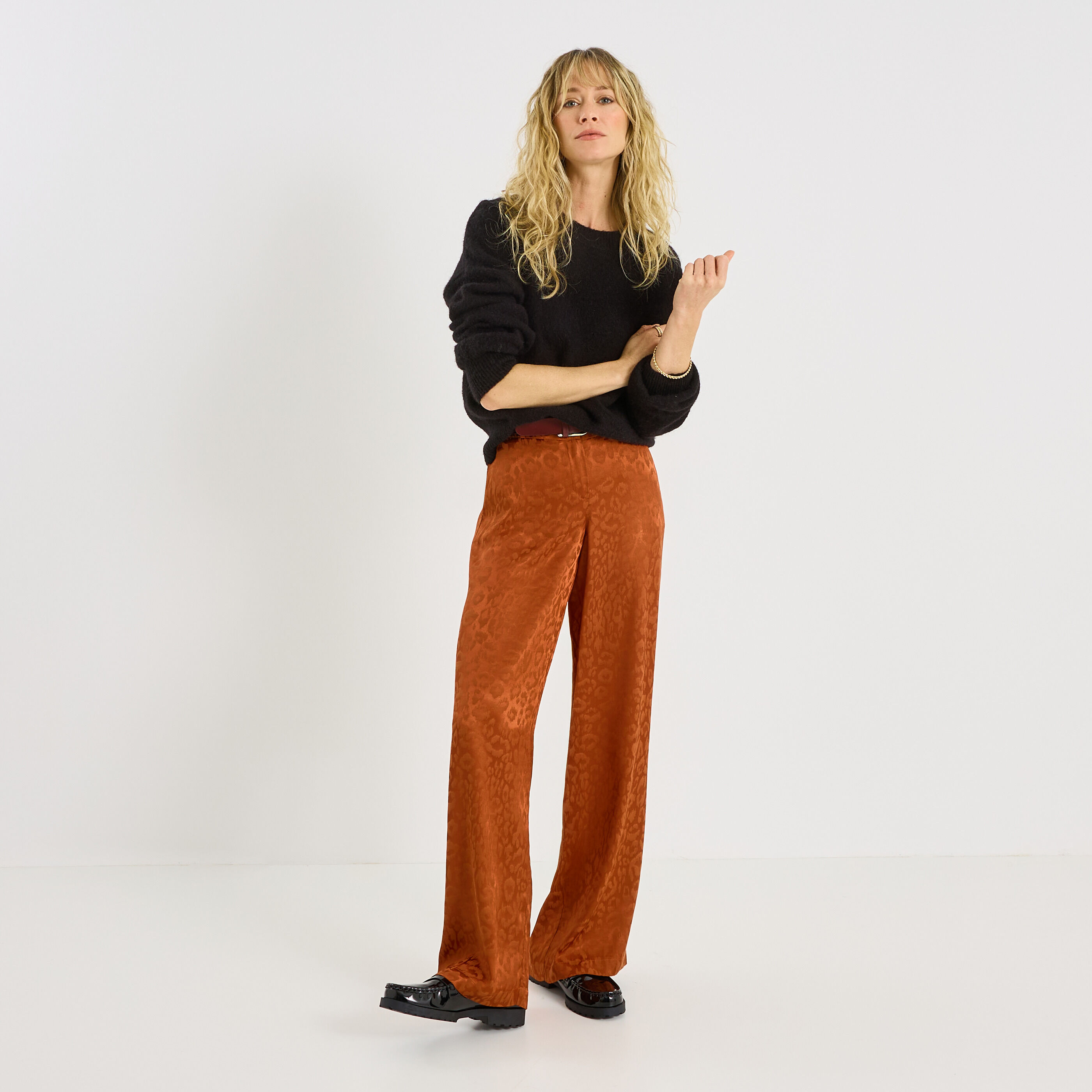 Pantalon large imprim&eacute; femme