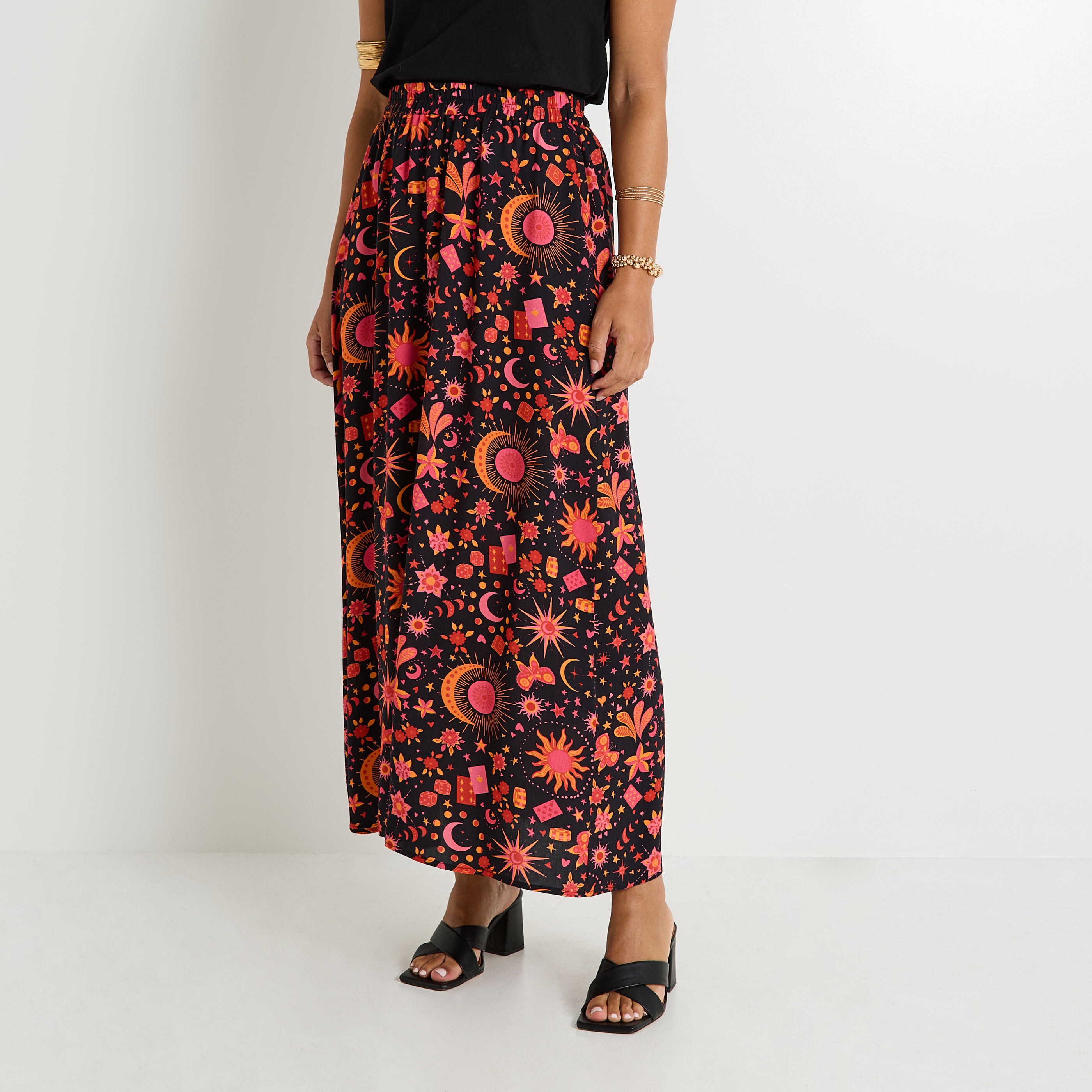 Jupe longue fluide imprim&eacute;e