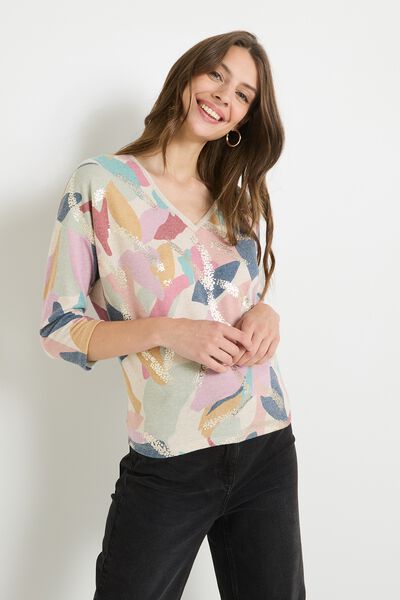 T shirt maille doudou imprimé femme
