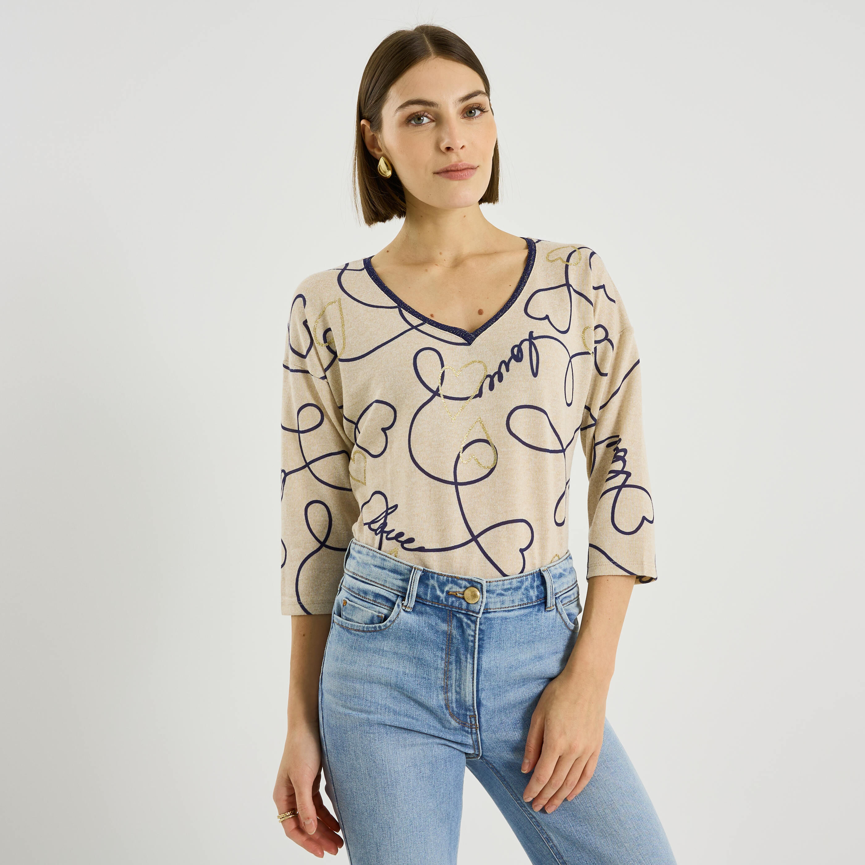 T-shirt imprim&eacute; c&oelig;ur femme