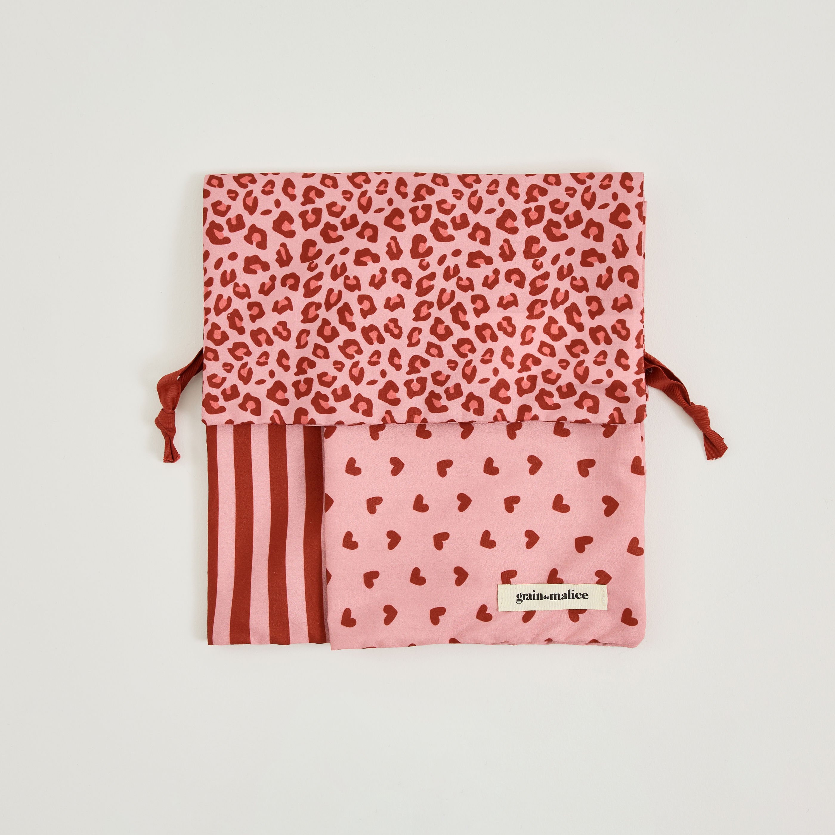 Lot de 3 pochons en tissu imprim&eacute;