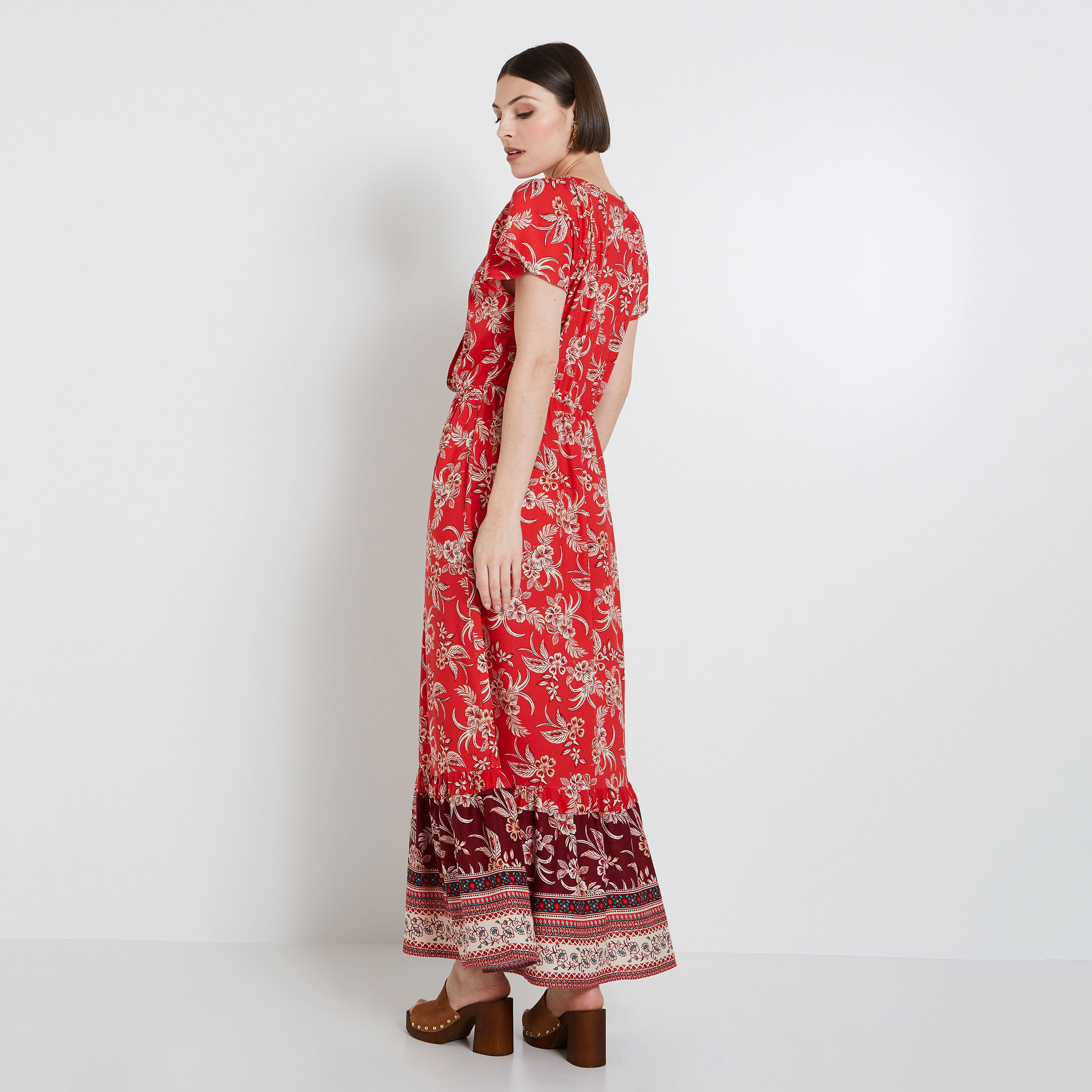 Robe longue imprim&eacute;e femme