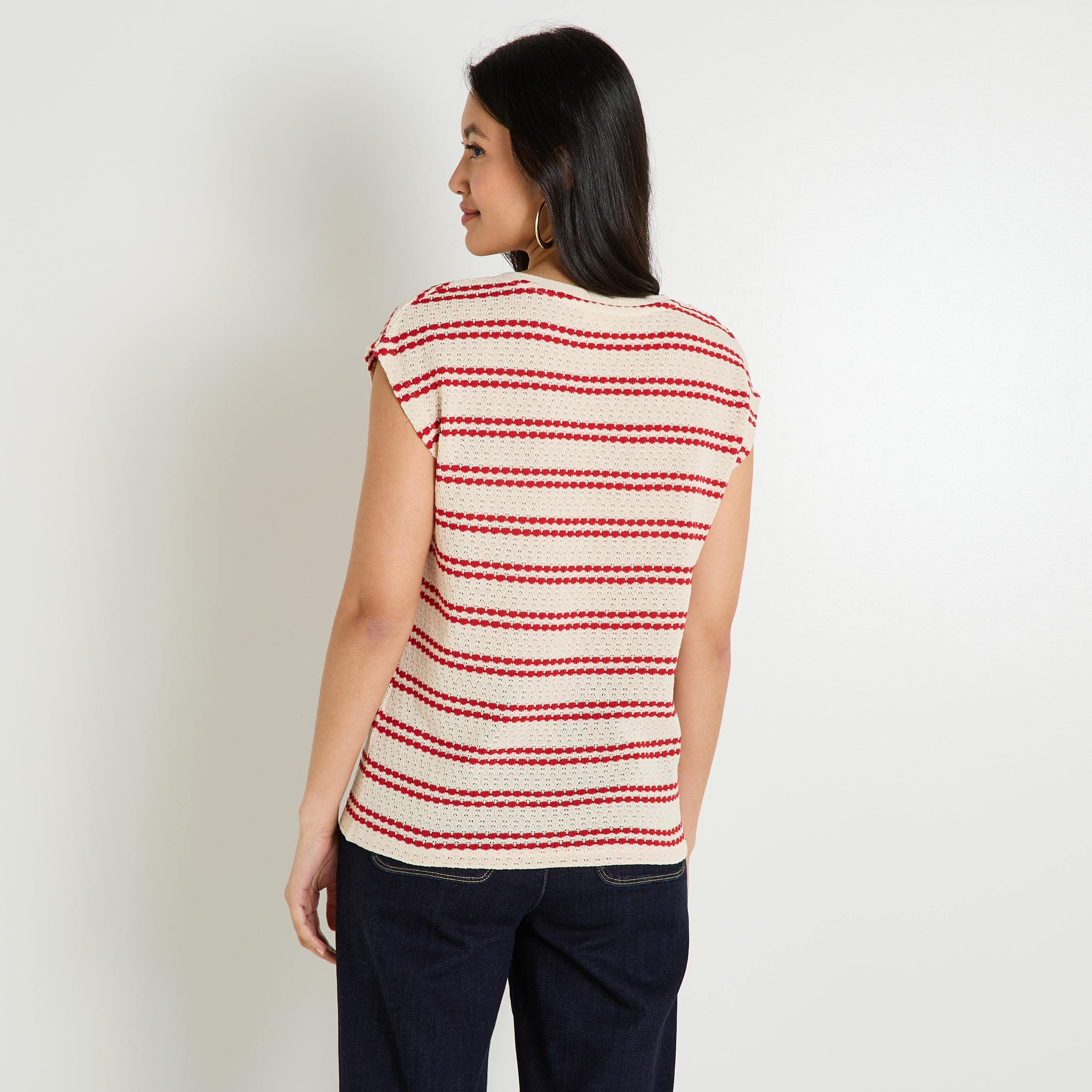 T-shirt col V en maille femme