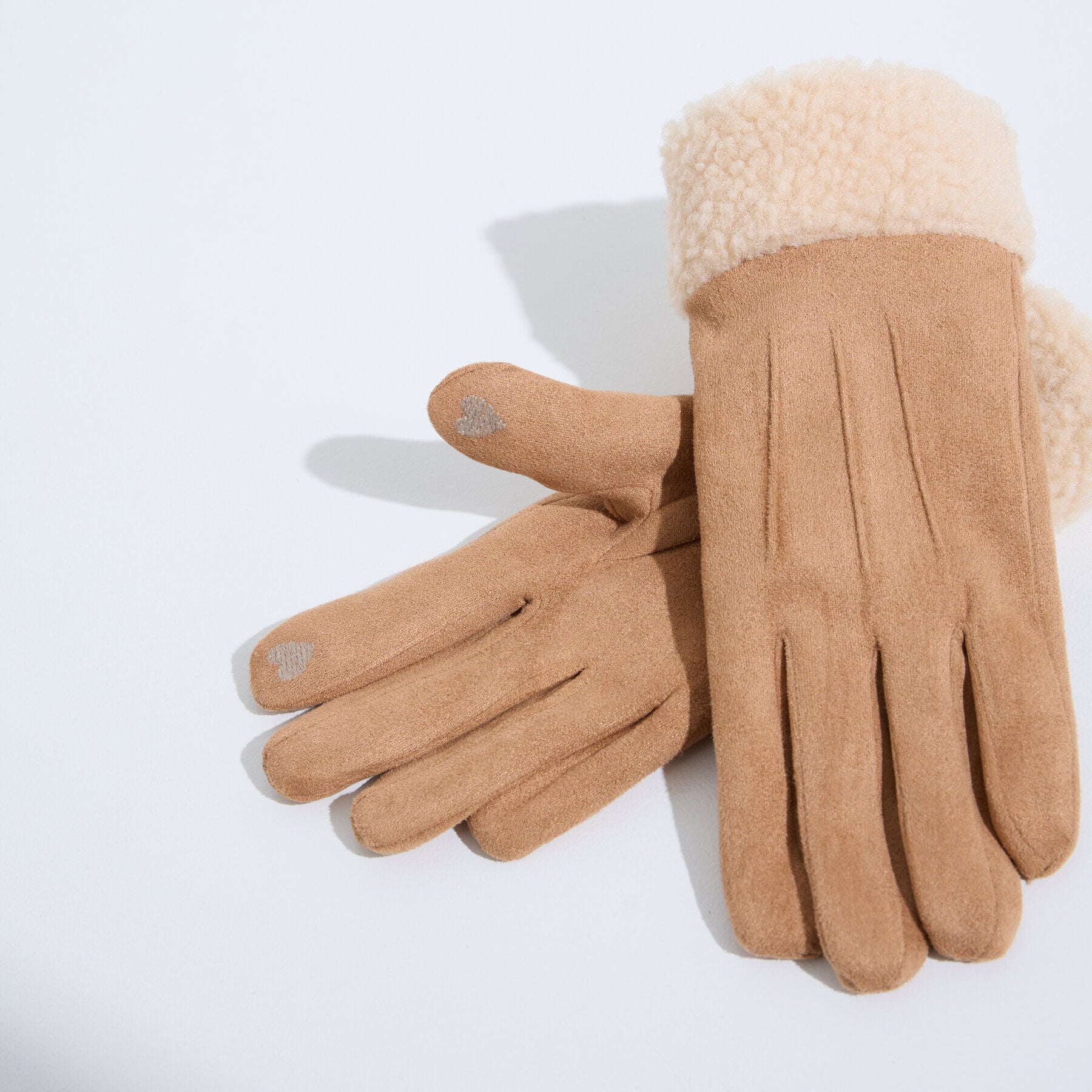 Gants tactiles en su&eacute;dine &agrave; revers femme
