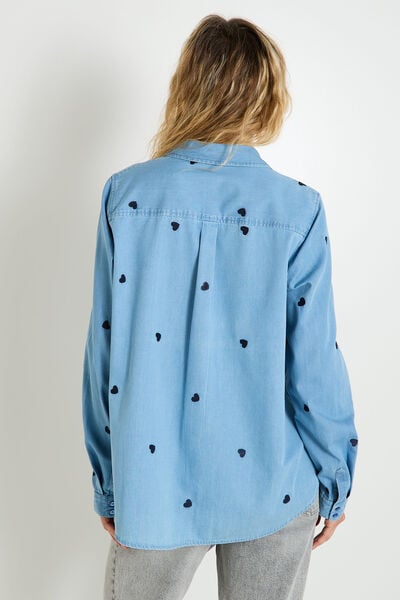 Chemise brodée en denim femme