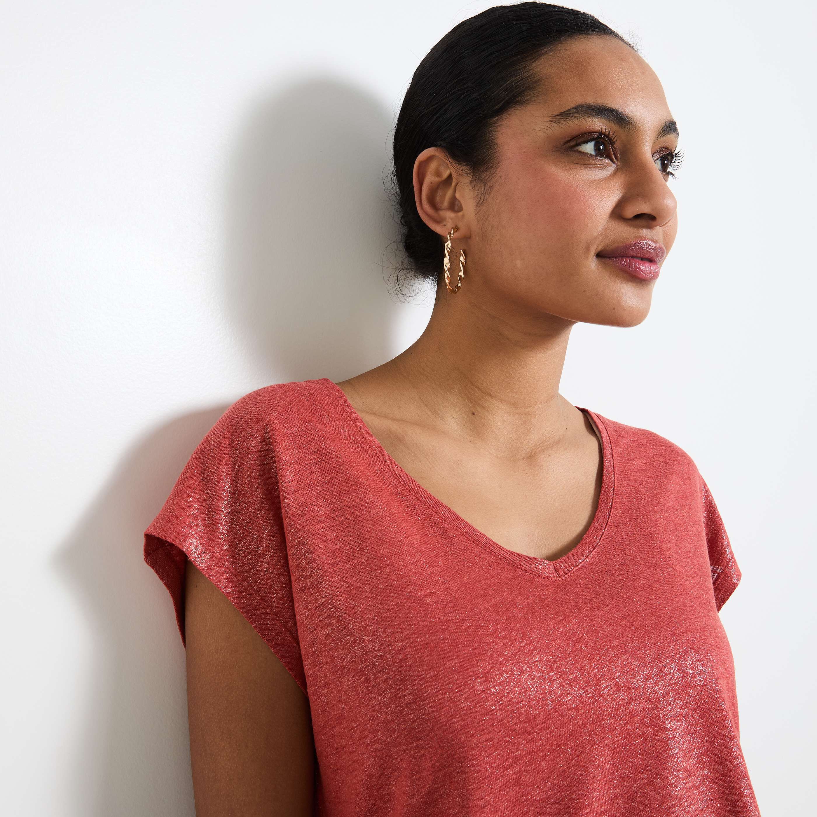 T-shirt en lin m&eacute;lang&eacute; femme