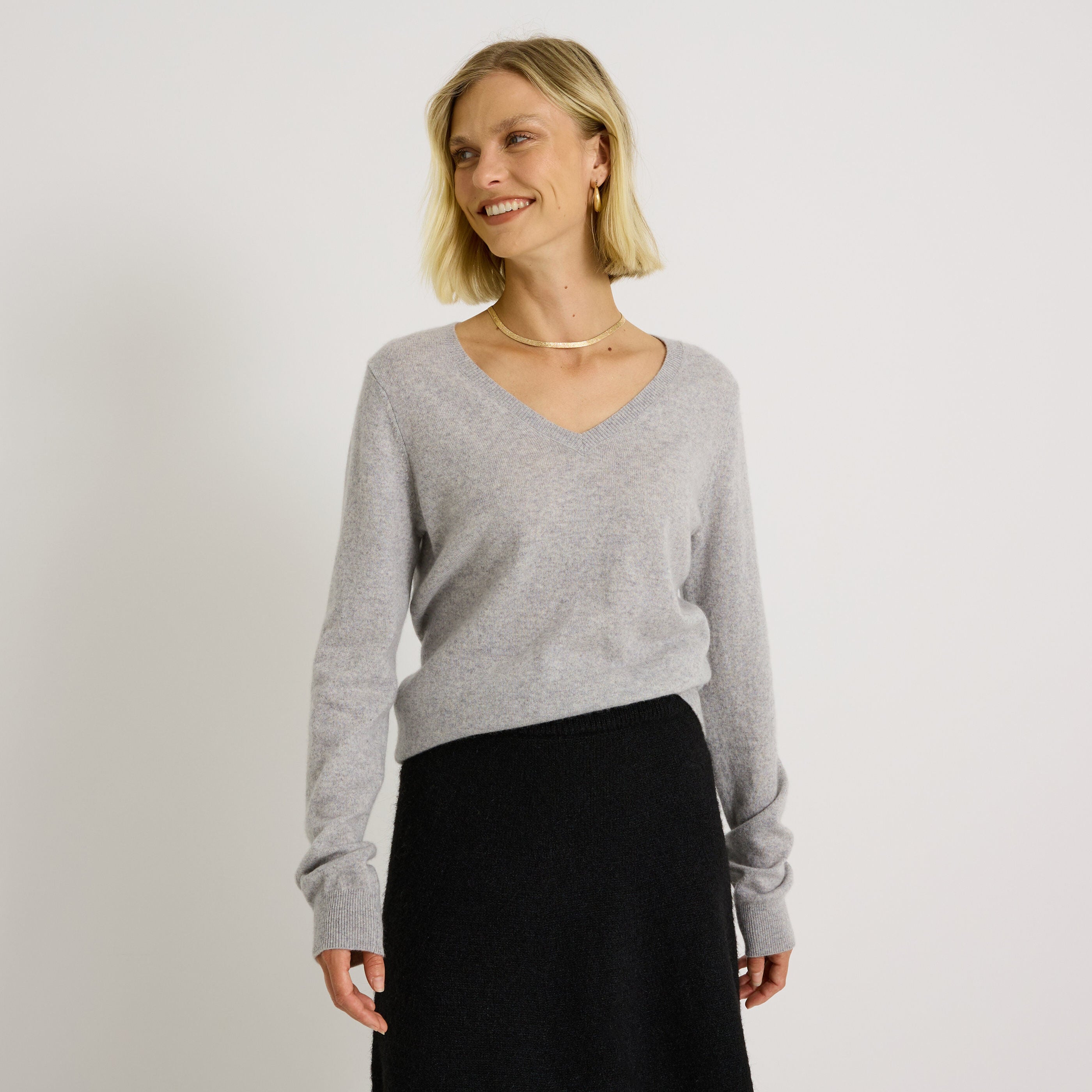 Pull col V laine et cachemire femme