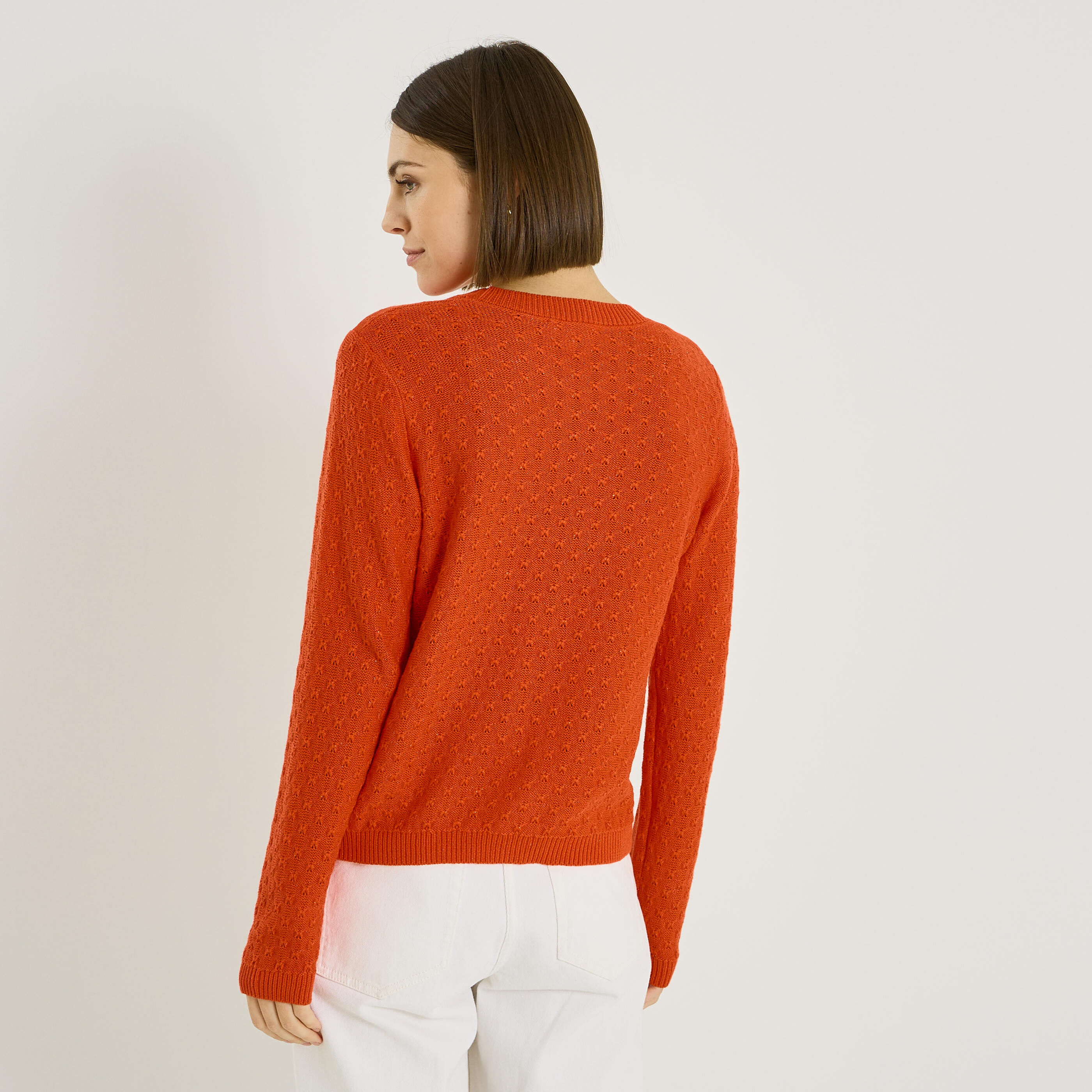 Pull maille en relief &agrave; col rond femme