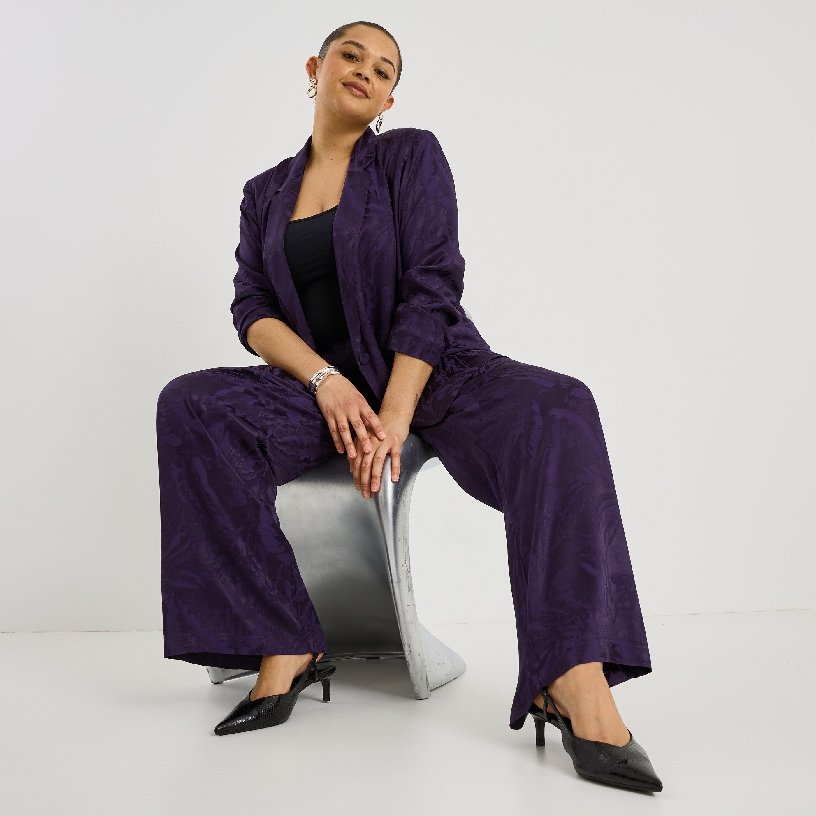 Blazer droit motif jacquard femme