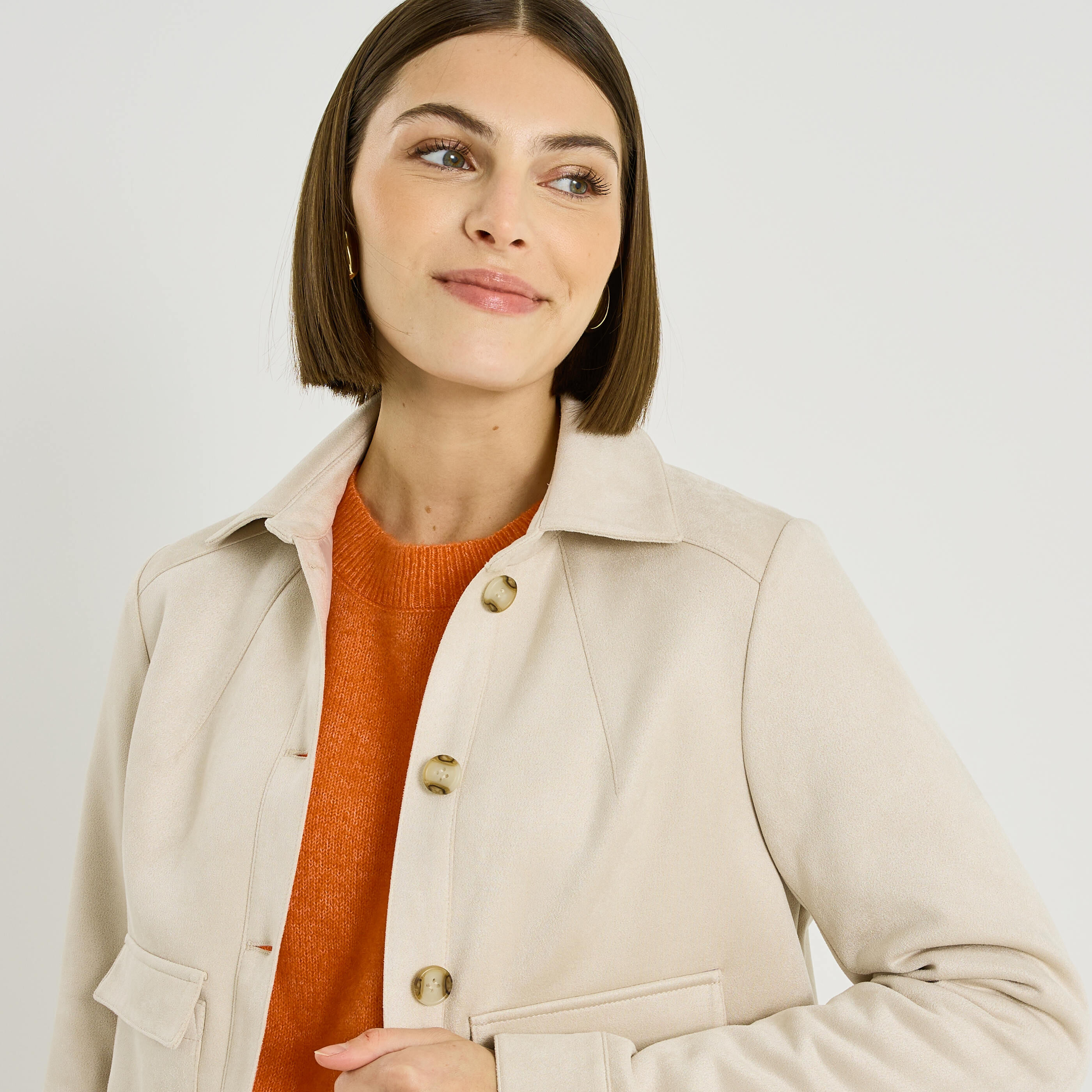 Veste en su&eacute;dine &agrave; col chemise femme